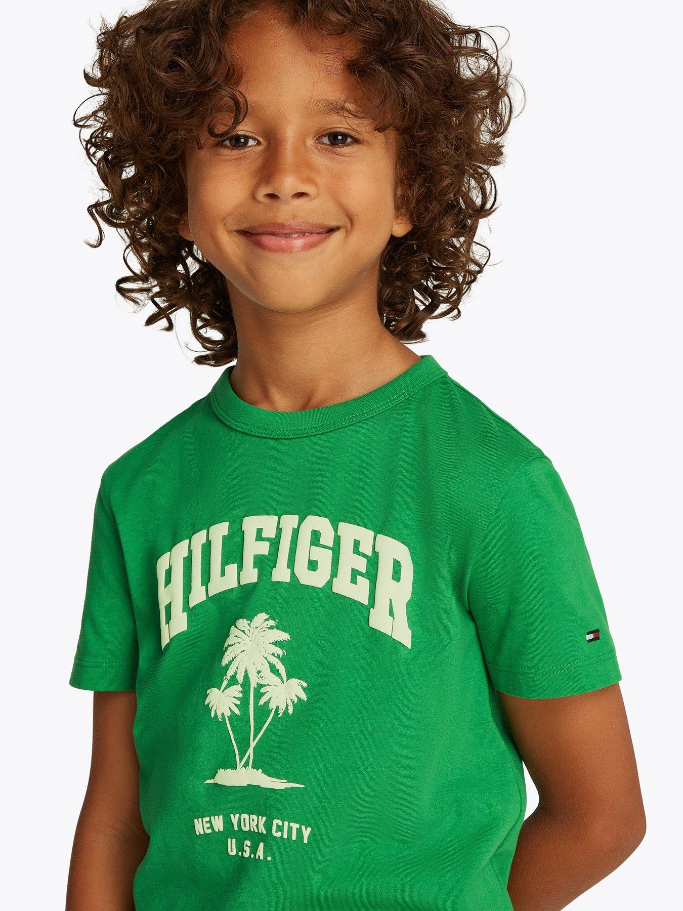  image of tommy-hilfiger-boys-palm-print-short-sleeve-t-shirt-green