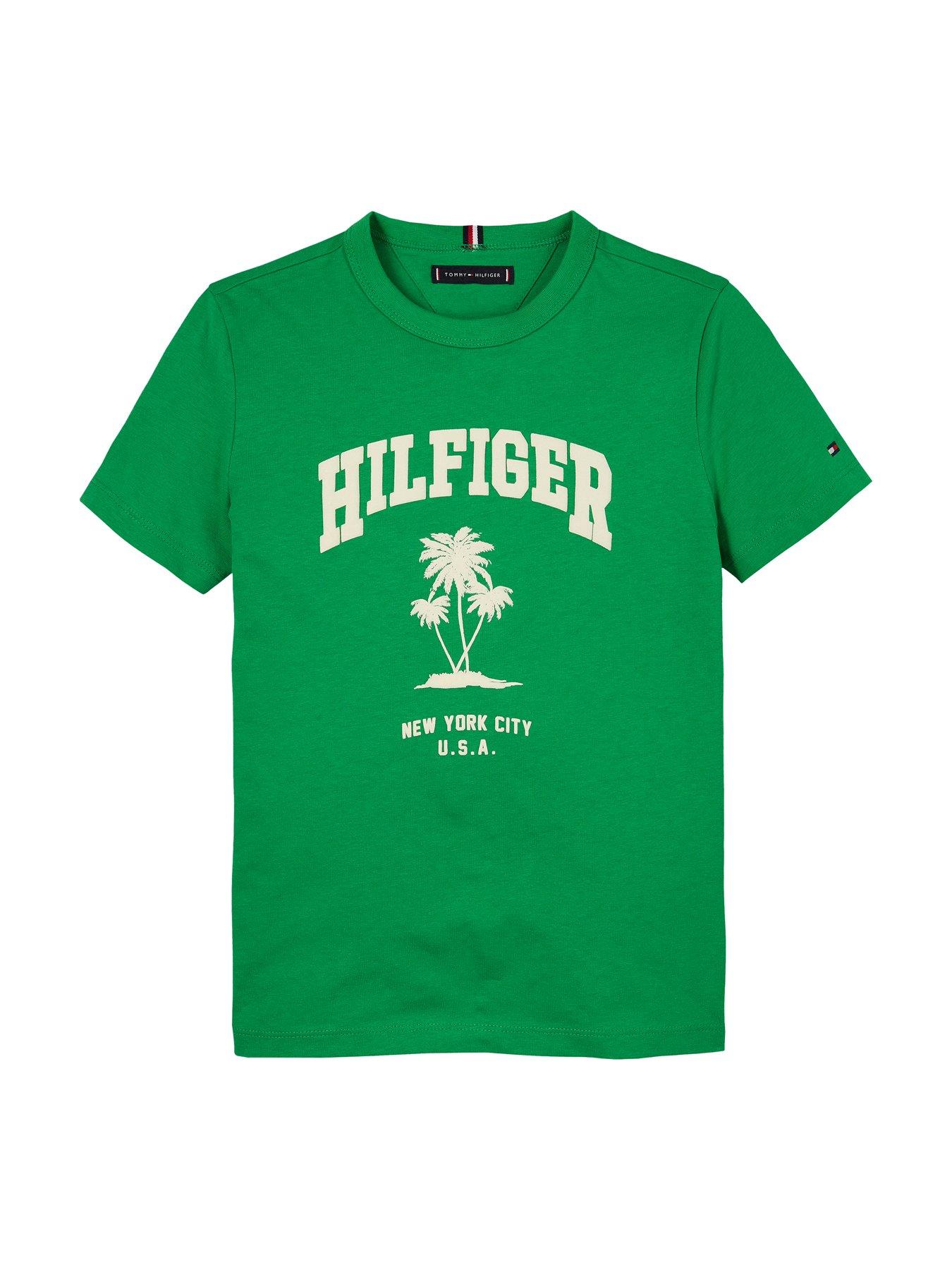  image of tommy-hilfiger-boys-palm-print-short-sleeve-t-shirt-green