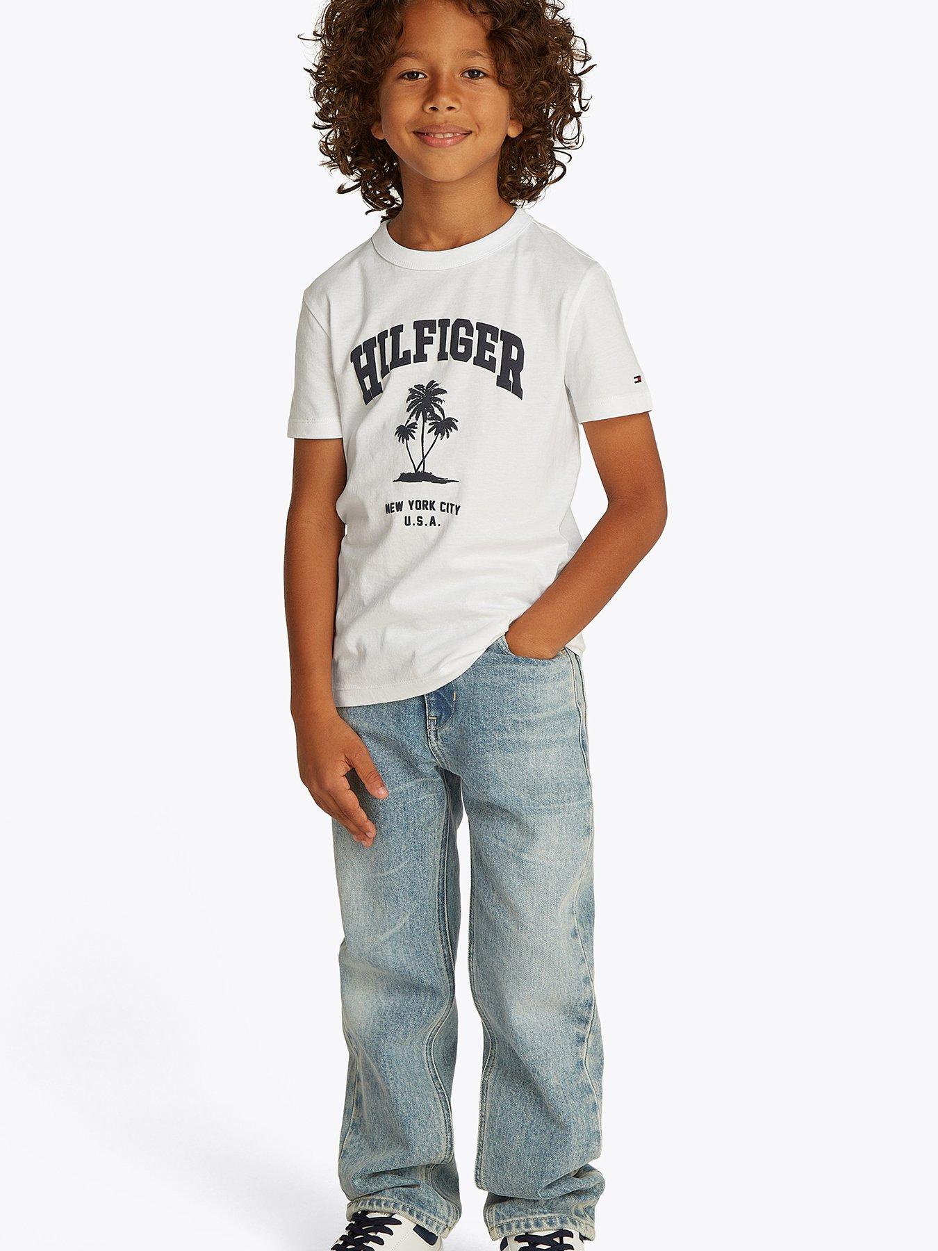 undefined Boys Palm Print Short Sleeve T-Shirt - White
