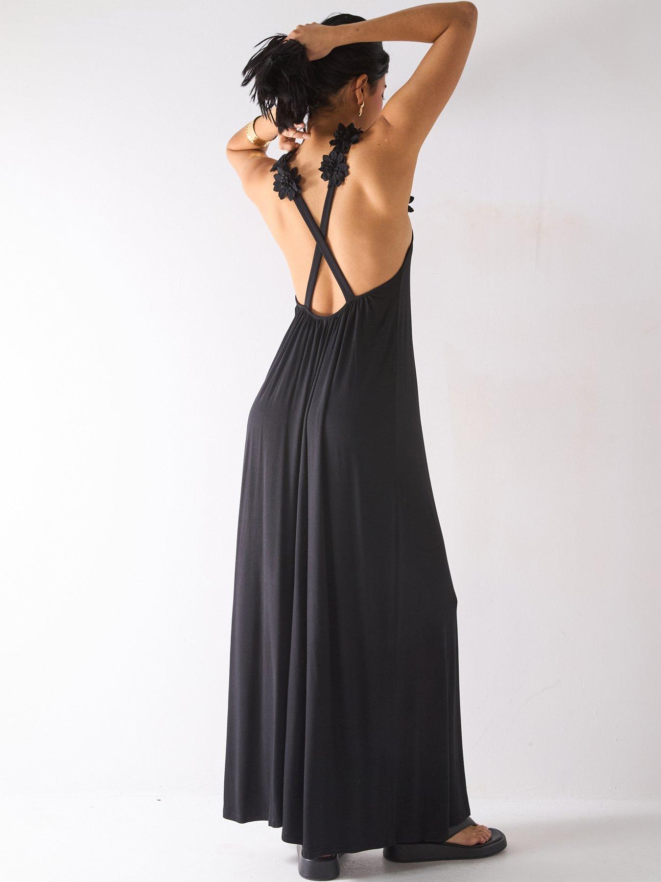 v-by-very-floral-detail-jersey-strappy-beach-dress-black