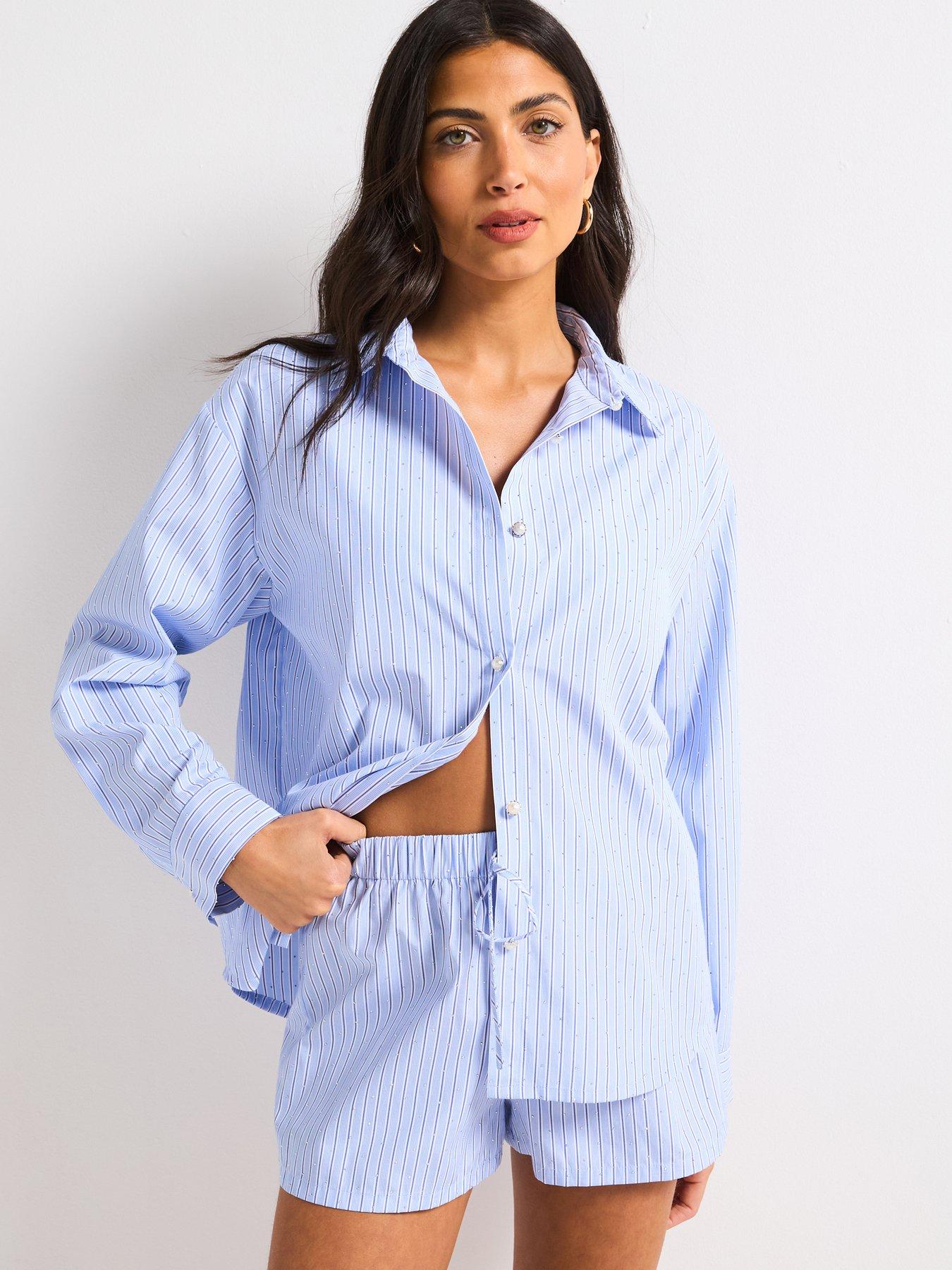  image of v-by-very-diamante-cotton-beach-shirt