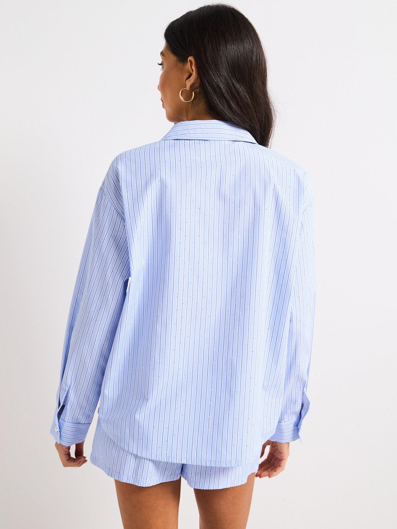  image of v-by-very-diamante-cotton-beach-shirt