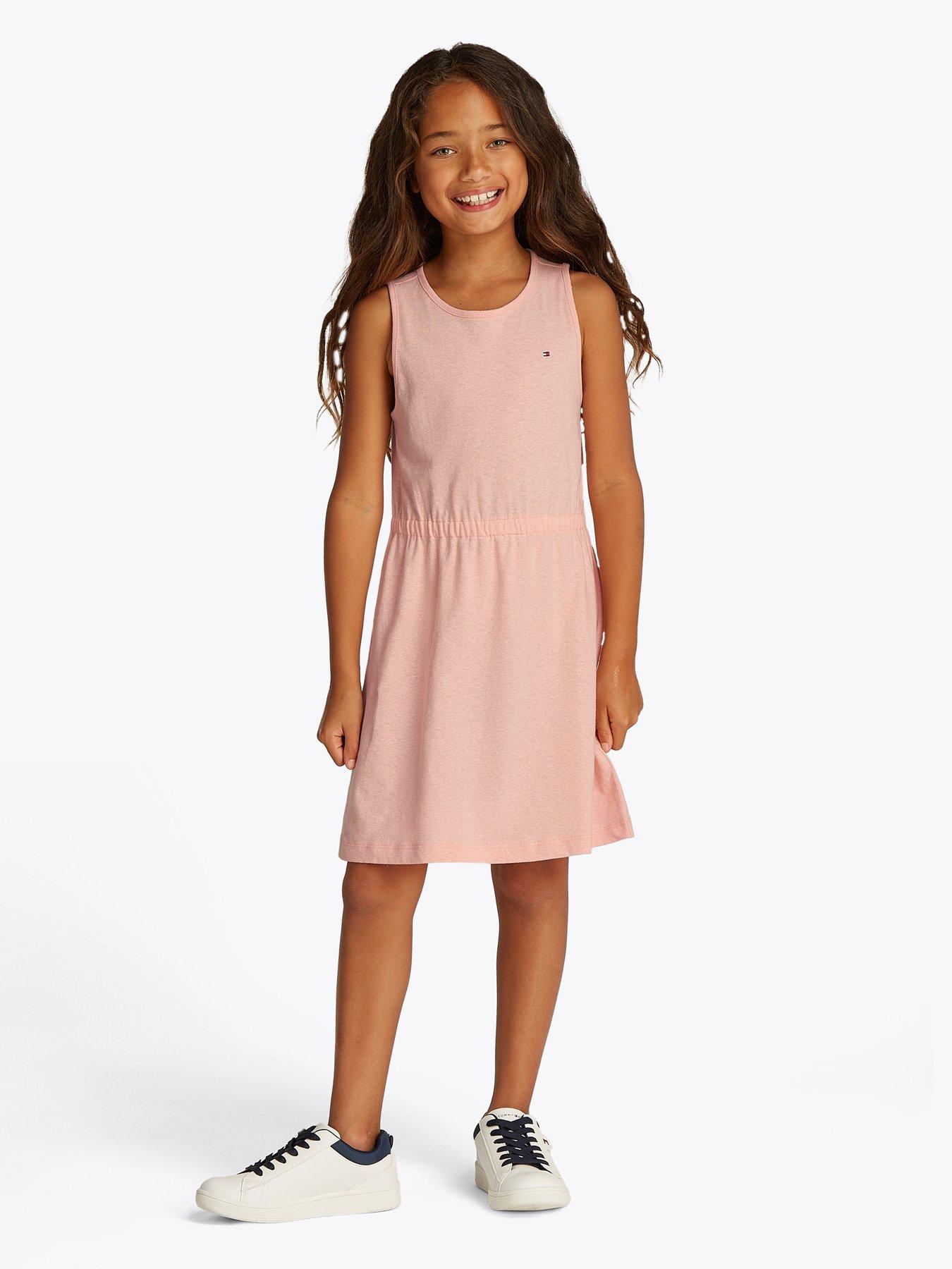 image of tommy-hilfiger-girls-linen-jersey-sleeveless-dress-pink