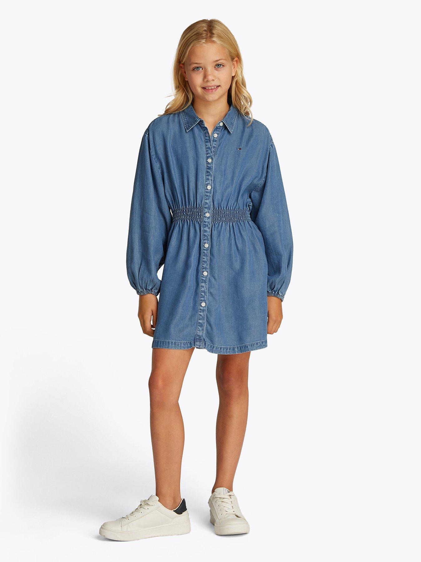 Tommy Hilfiger Girls Chambray Long Sleeve Shirt Dress - Blue