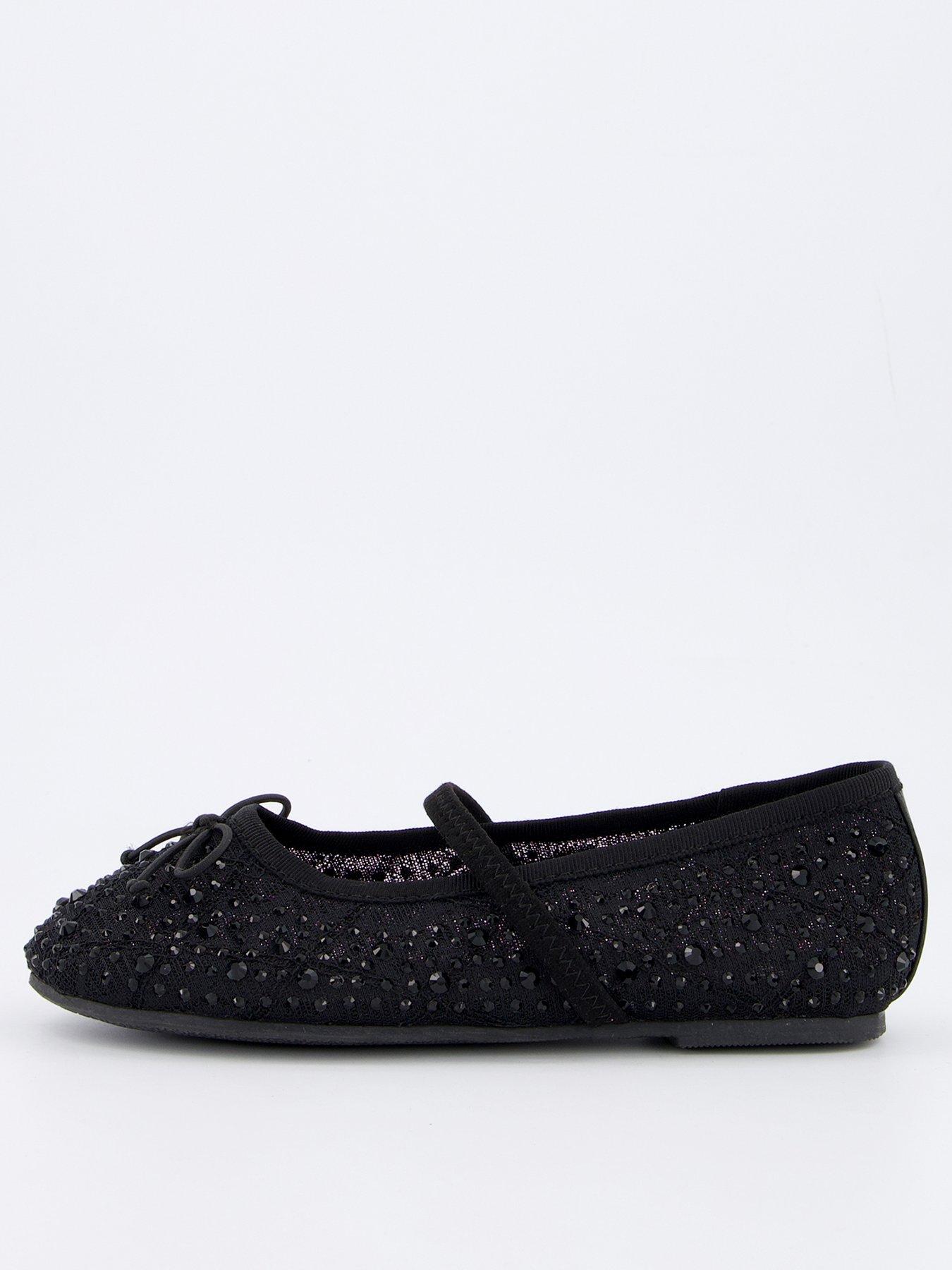  image of v-by-very-girls-diamante-ballet-pump-black