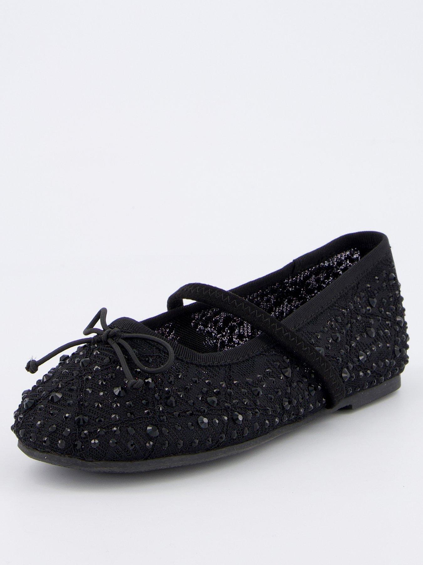  image of v-by-very-girls-diamante-ballet-pump-black