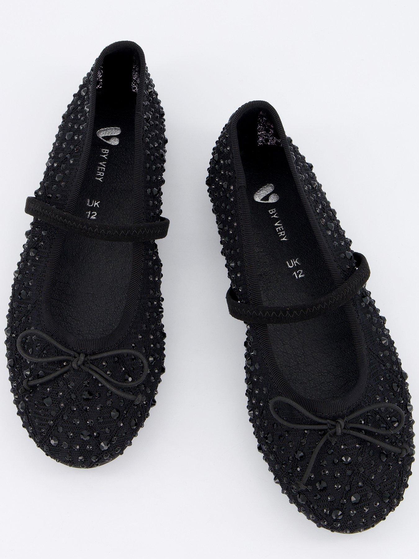  image of v-by-very-girls-diamante-ballet-pump-black