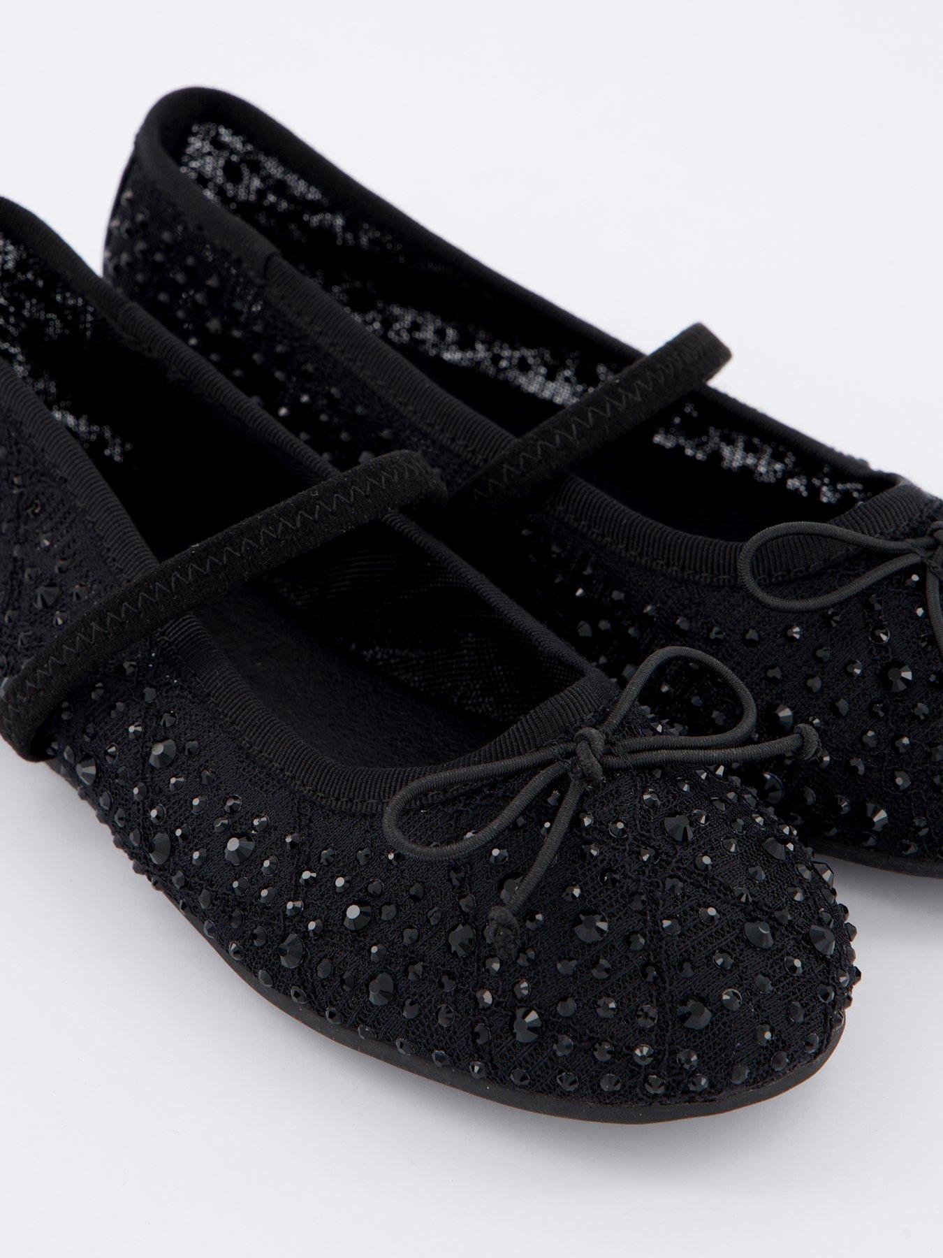  image of v-by-very-girls-diamante-ballet-pump-black