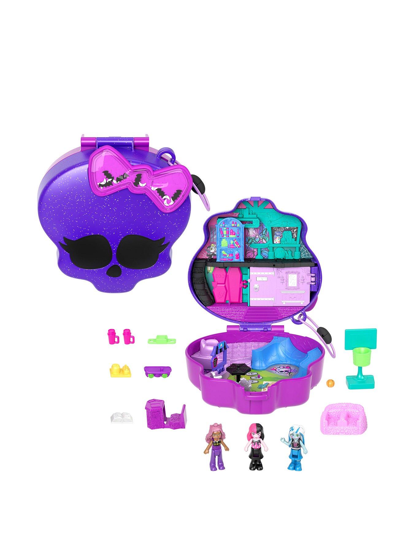 undefined Monster High Compact with 3 Micro Dolls  &  10 Accessories, Opens to High School