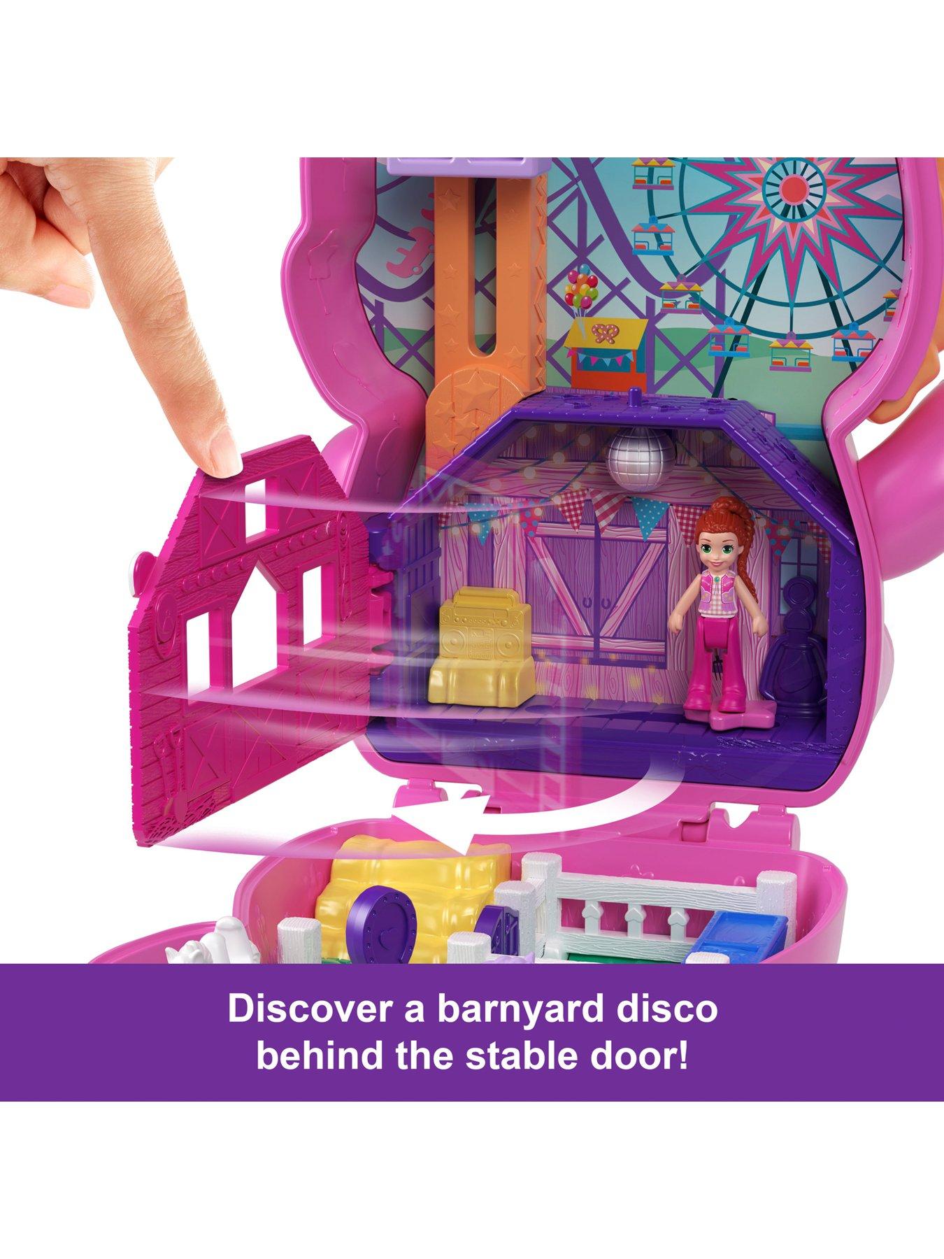  image of polly-pocket-pony-rodeo-compact-playset-with-1-micro-doll-and-pet-horses-travel-toy-with-food-amp-styling-accessories