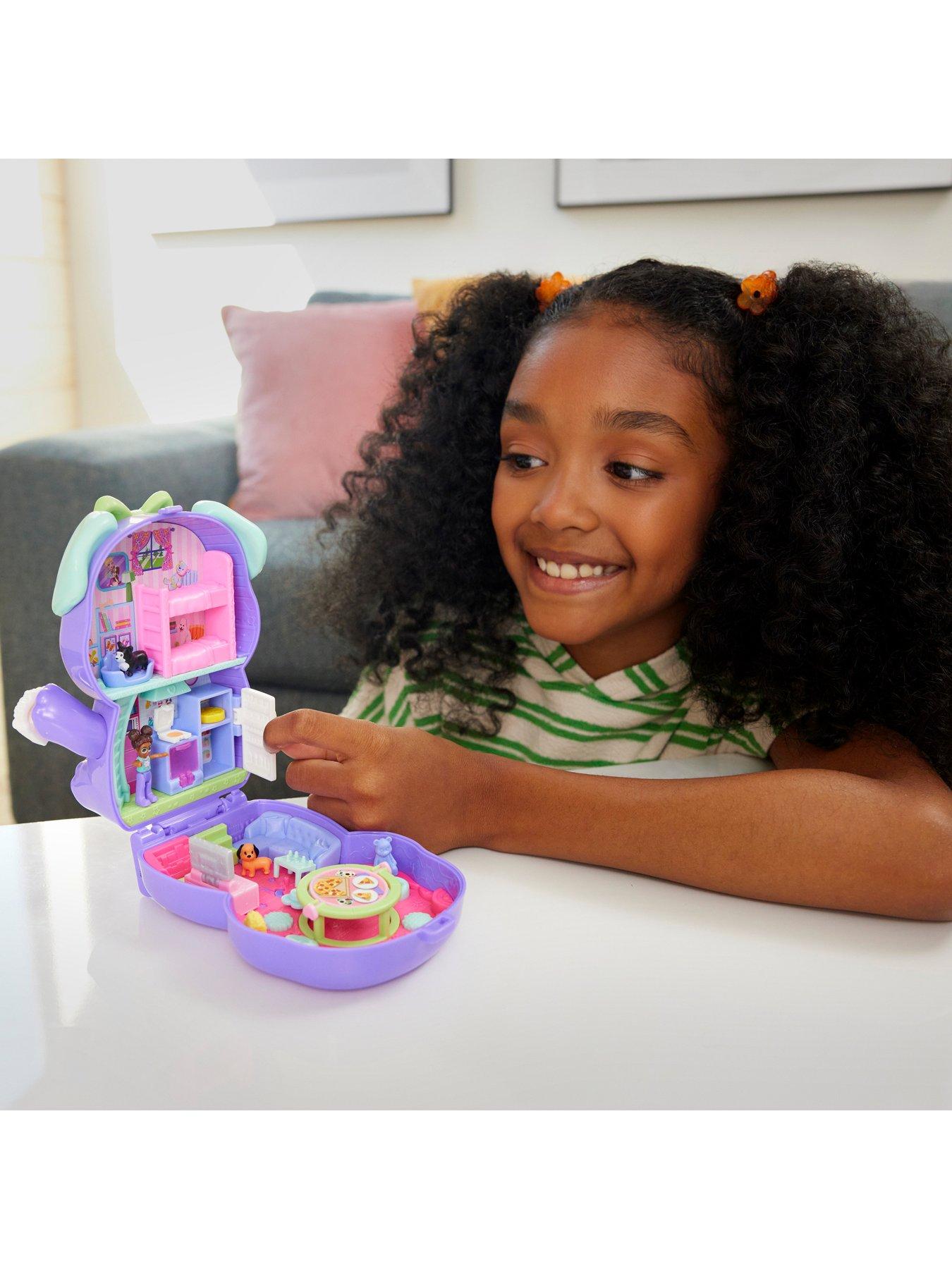  image of polly-pocket-sleepover-puppy-compact-playset-with-1-micro-doll-and-pet-dogs-travel-toy-with-food-amp-styling-accessories