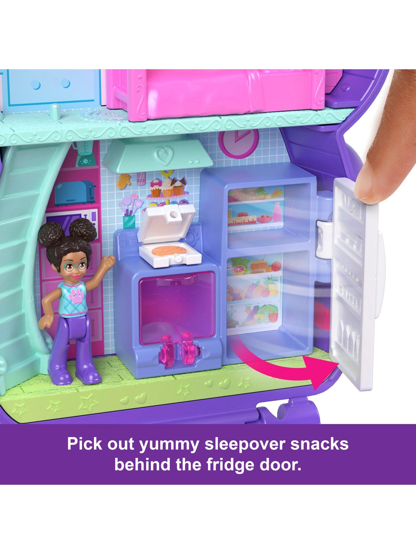 image of polly-pocket-sleepover-puppy-compact-playset-with-1-micro-doll-and-pet-dogs-travel-toy-with-food-amp-styling-accessories