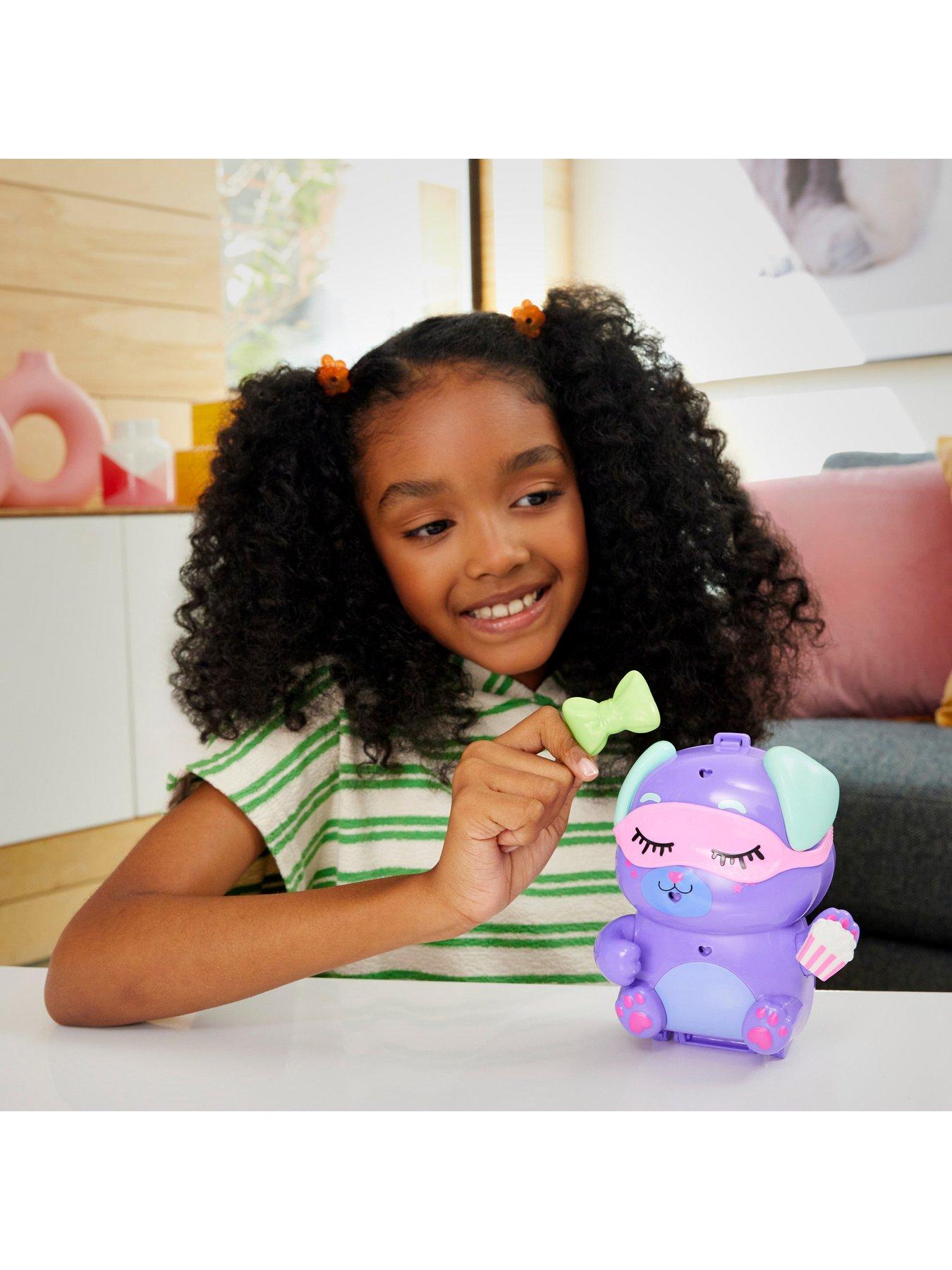  image of polly-pocket-sleepover-puppy-compact-playset-with-1-micro-doll-and-pet-dogs-travel-toy-with-food-amp-styling-accessories