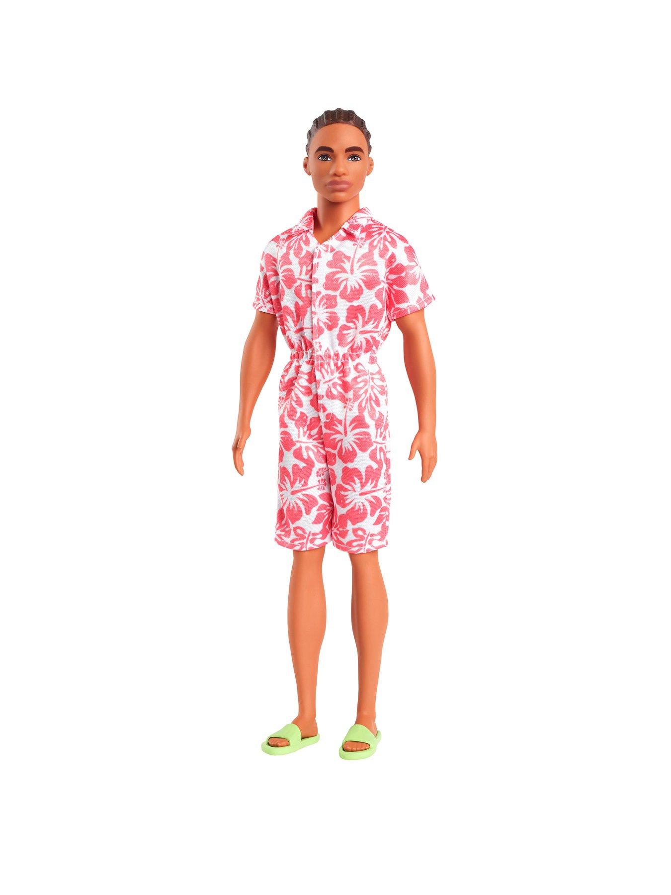 image of barbie-fashionistas-ken-doll-235-in-hawaiian-print-jumpsuit-with-green-sandals-brown-hair