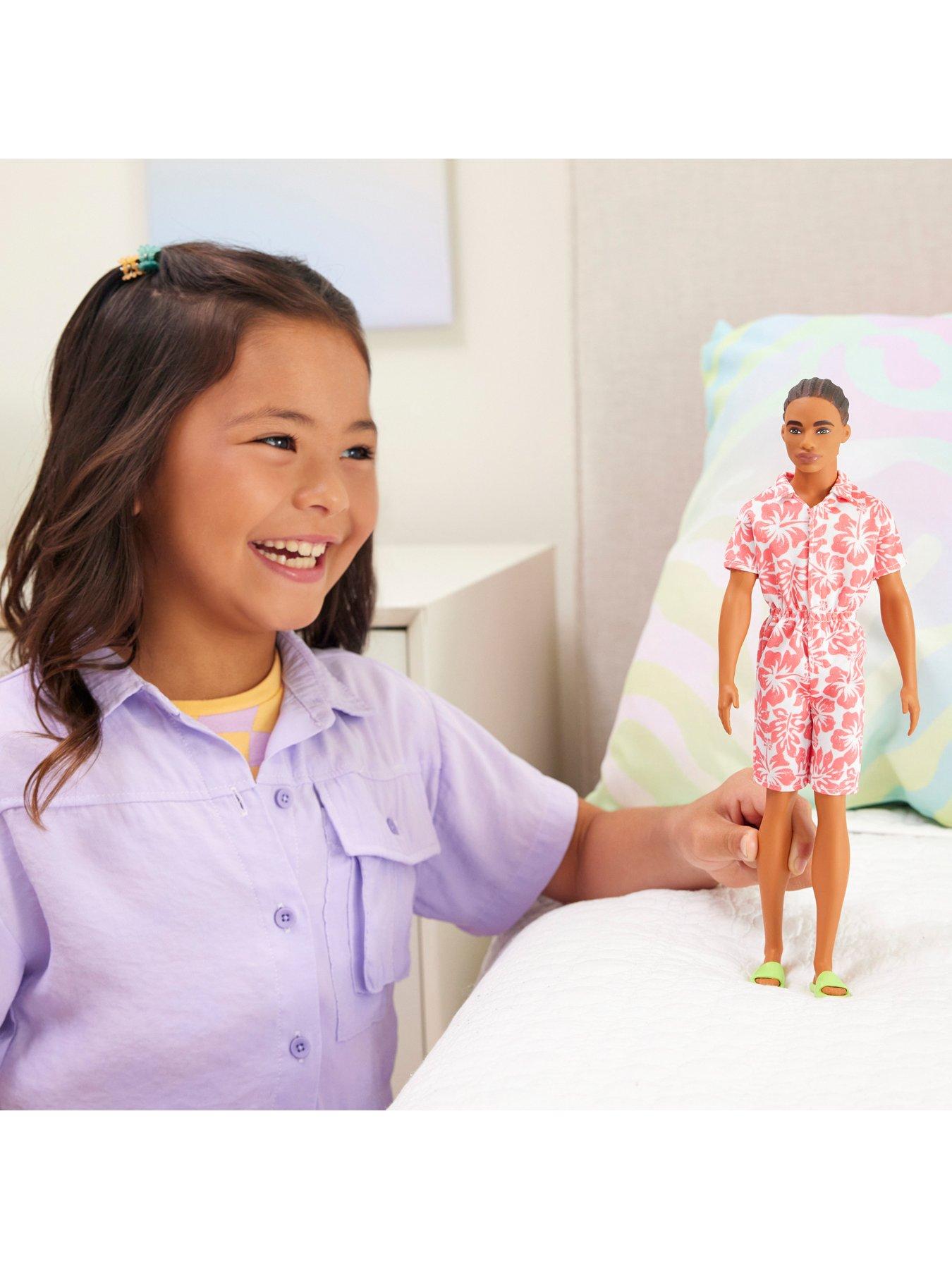  image of barbie-fashionistas-ken-doll-235-in-hawaiian-print-jumpsuit-with-green-sandals-brown-hair