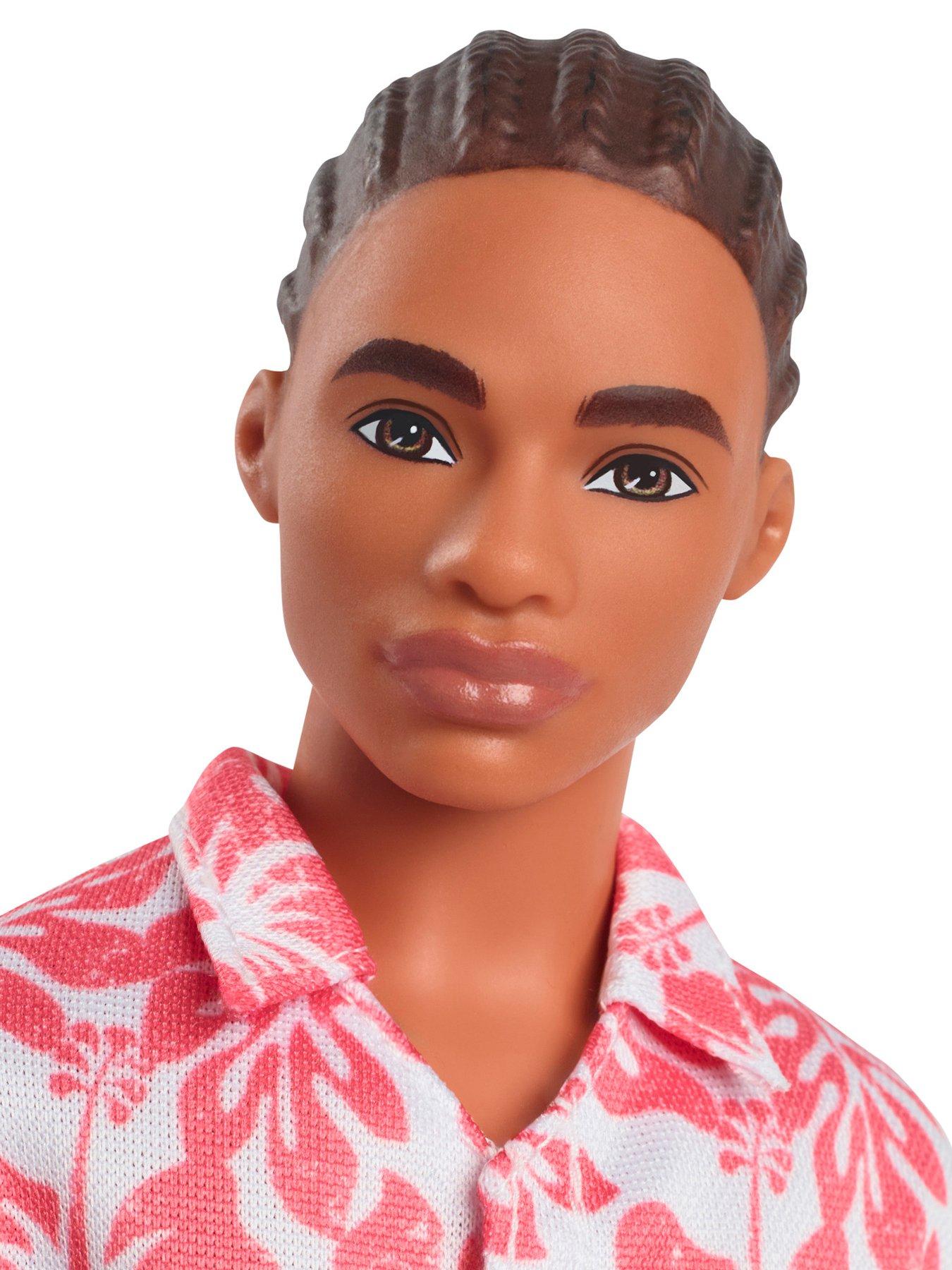  image of barbie-fashionistas-ken-doll-235-in-hawaiian-print-jumpsuit-with-green-sandals-brown-hair