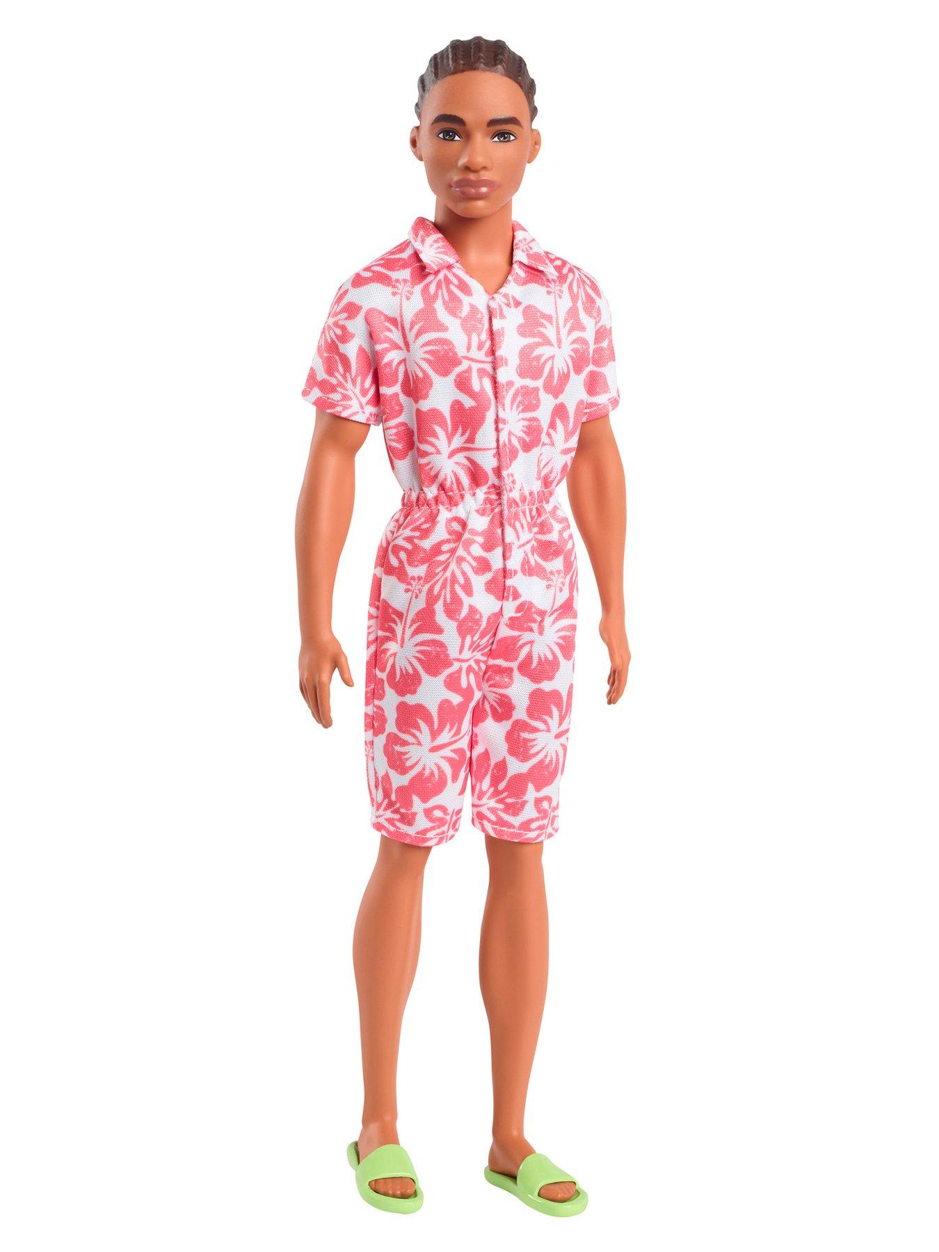  image of barbie-fashionistas-ken-doll-235-in-hawaiian-print-jumpsuit-with-green-sandals-brown-hair