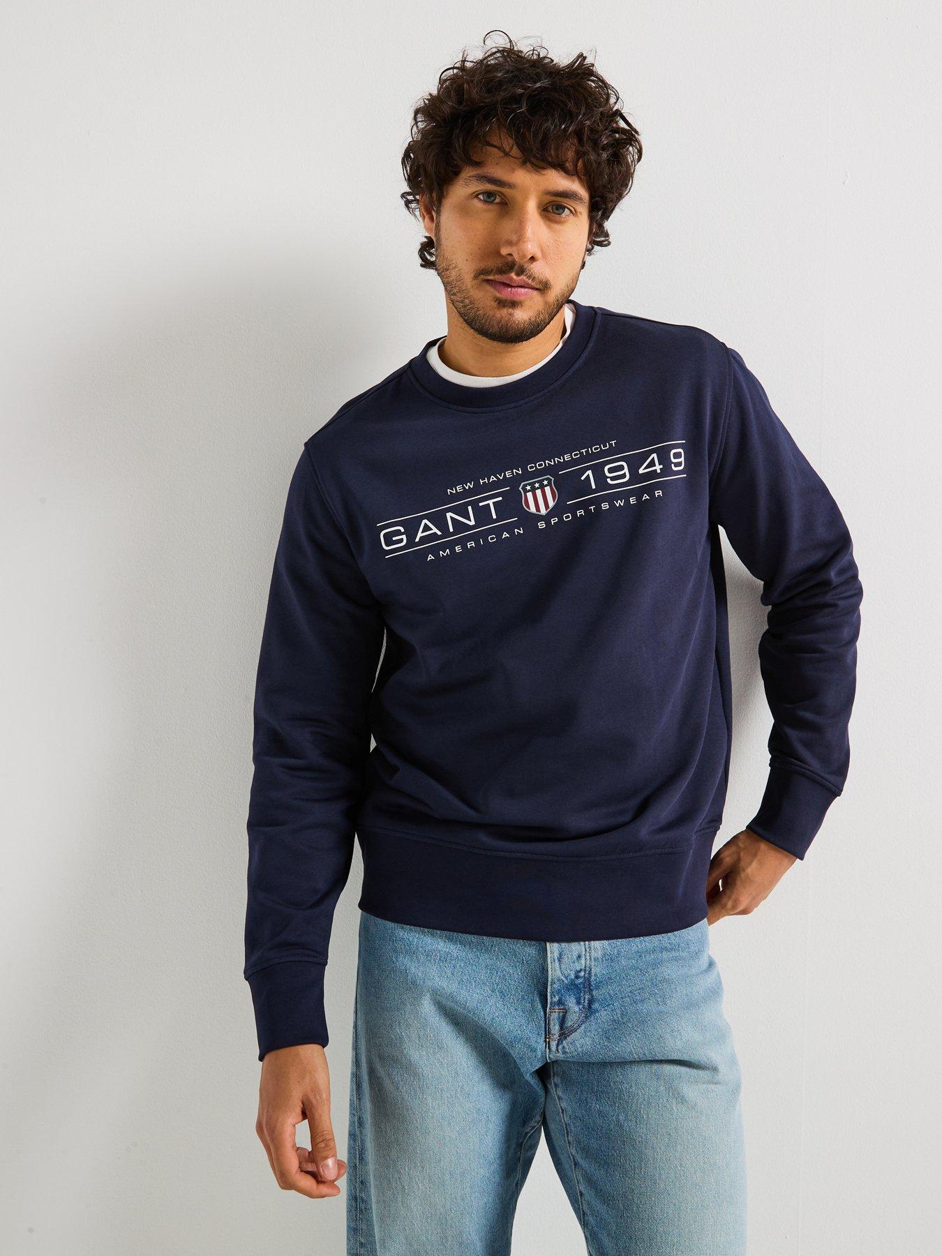 Image 1 of 4 of GANT Graphic Crew Neck Sweatshirt - Dark Blue
