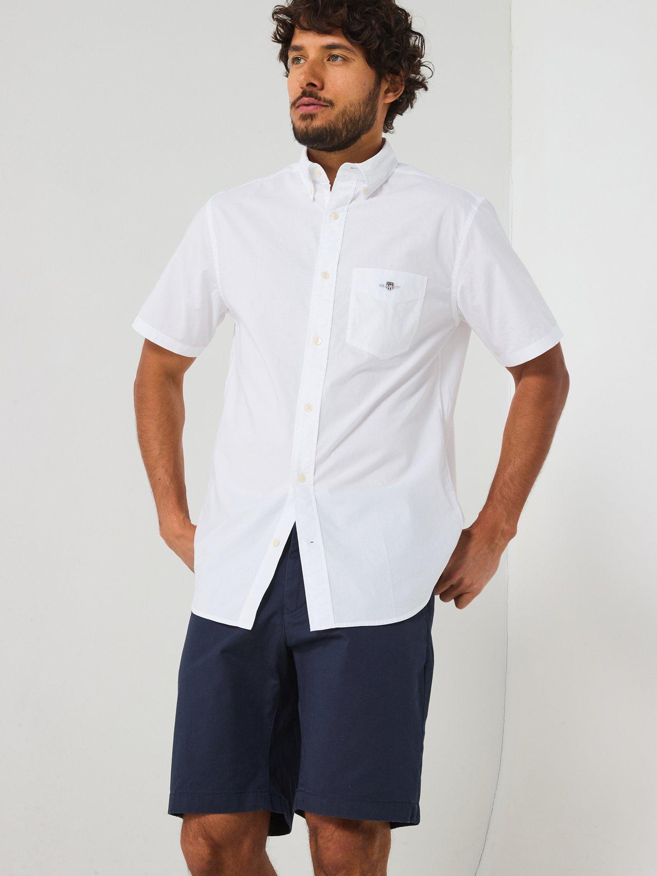 GANT Regular Fit Classic Poplin Short Sleeve Shirt - White