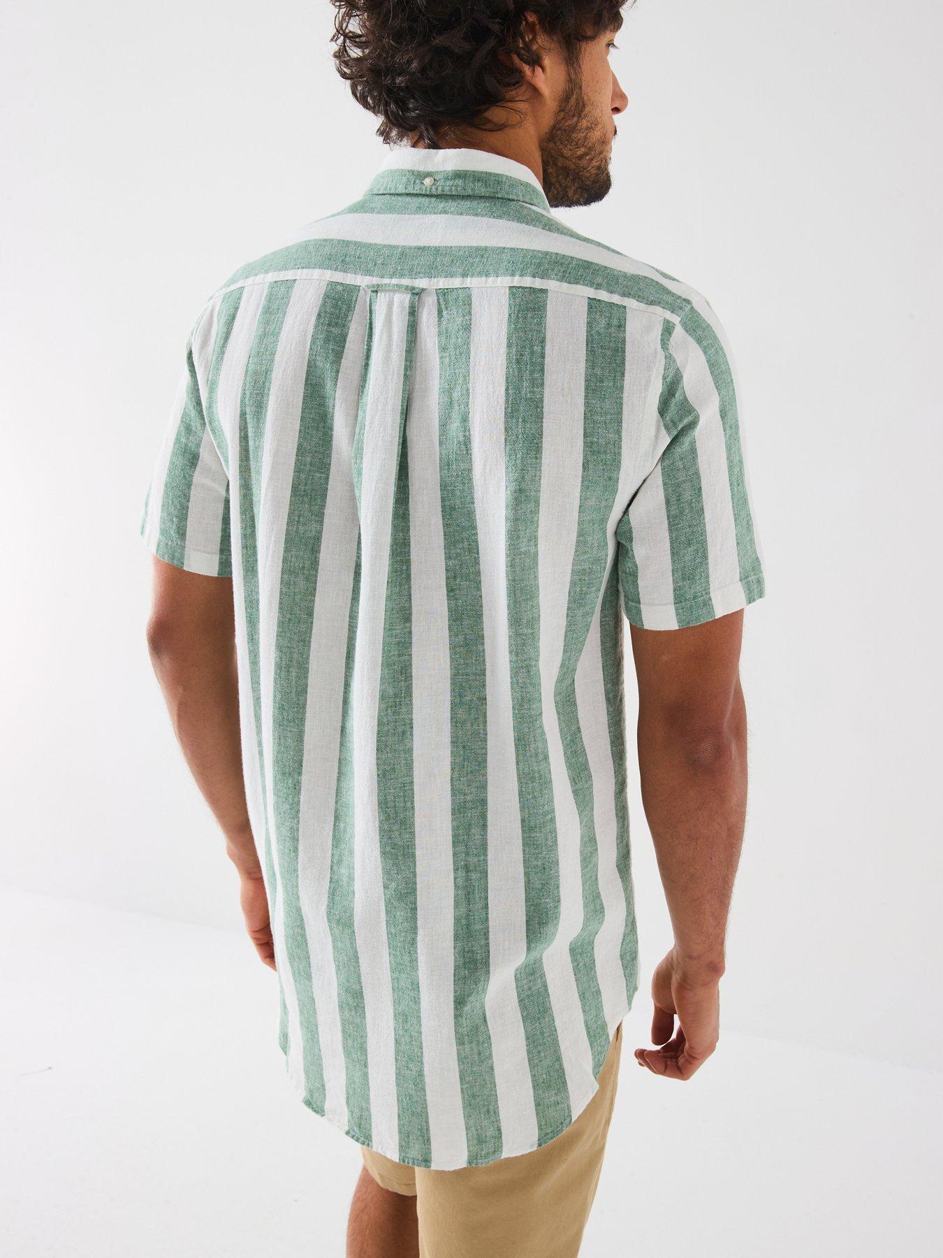  image of gant-regular-cotton-linen-stripe-short-sleeve-shirt-green