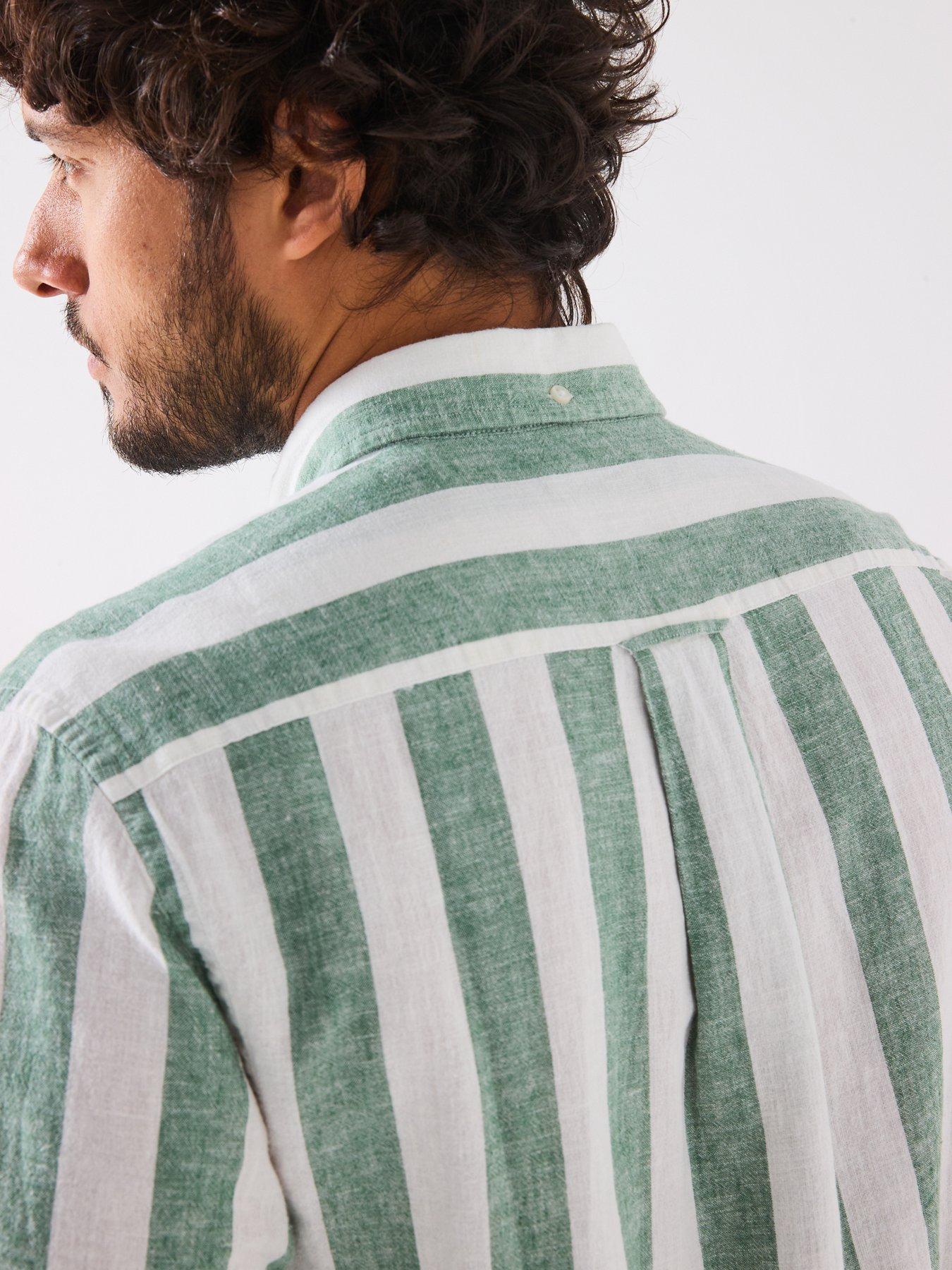  image of gant-regular-cotton-linen-stripe-short-sleeve-shirt-green