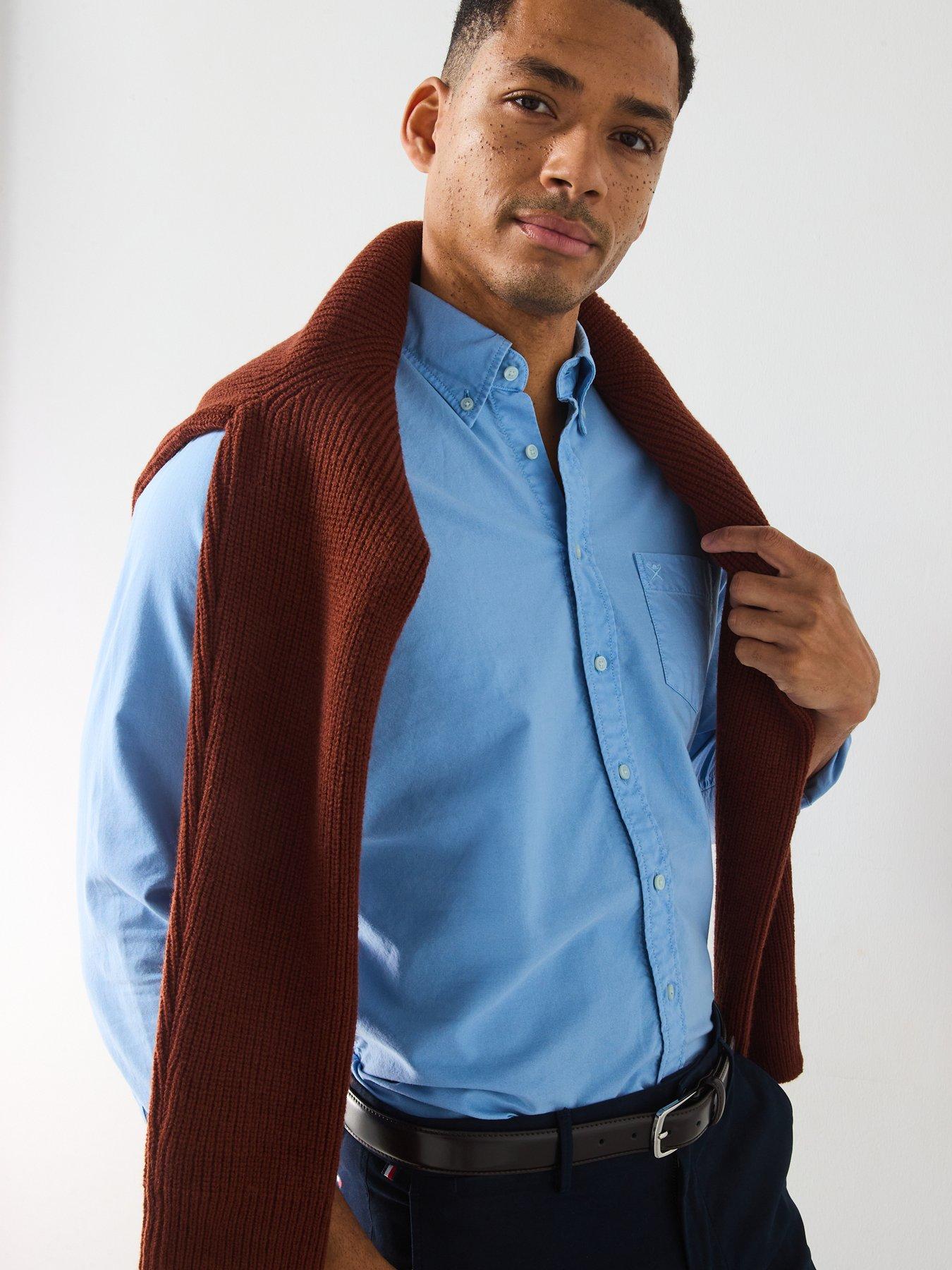  image of hackett-delave-tailored-fit-oxford-shirt-blue