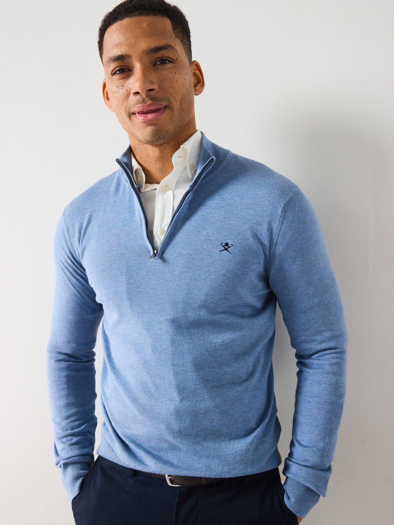  image of hackett-cotton-silk-half-zip-knitted-jumper-light-blue