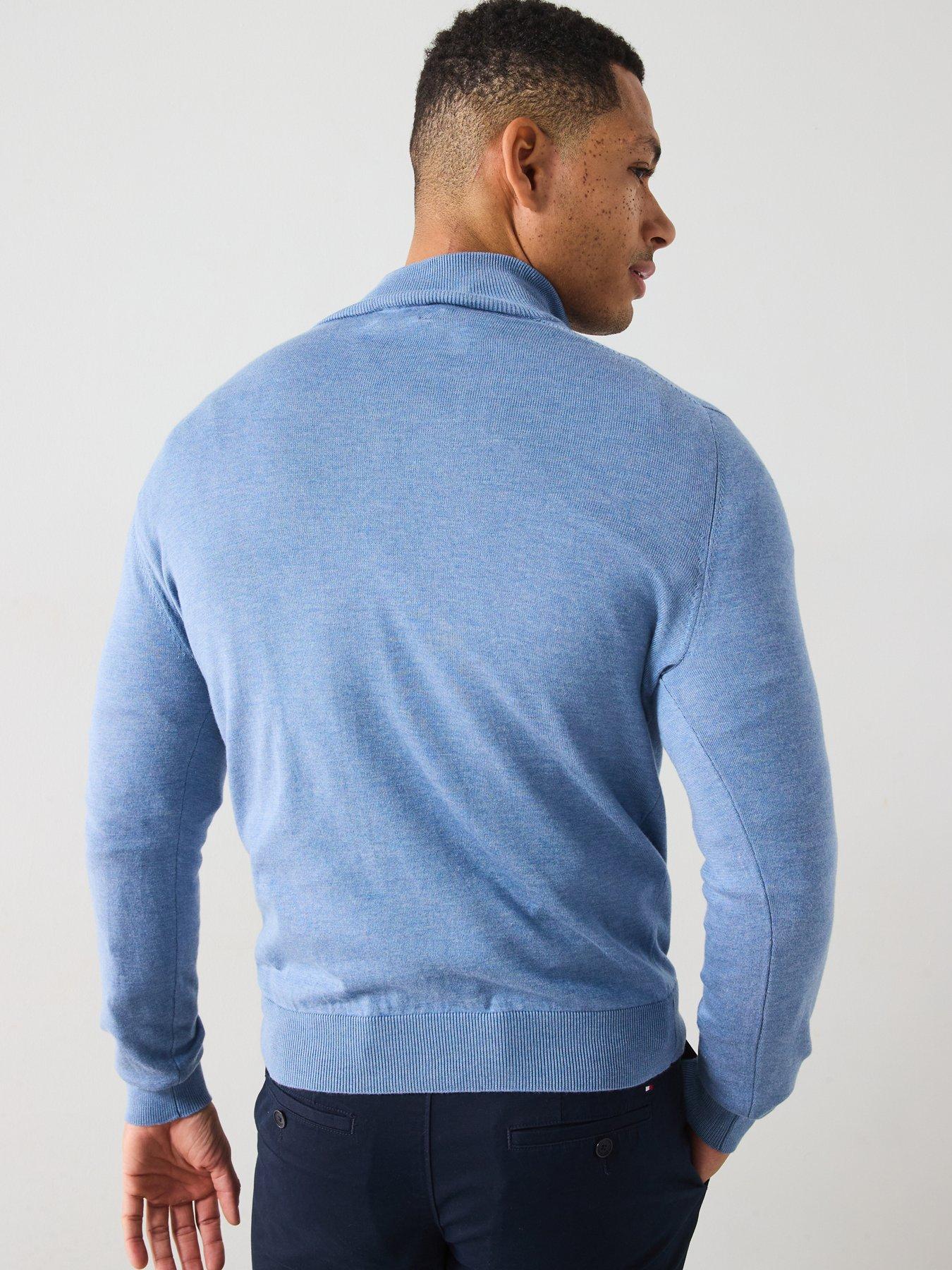  image of hackett-cotton-silk-half-zip-knitted-jumper-light-blue