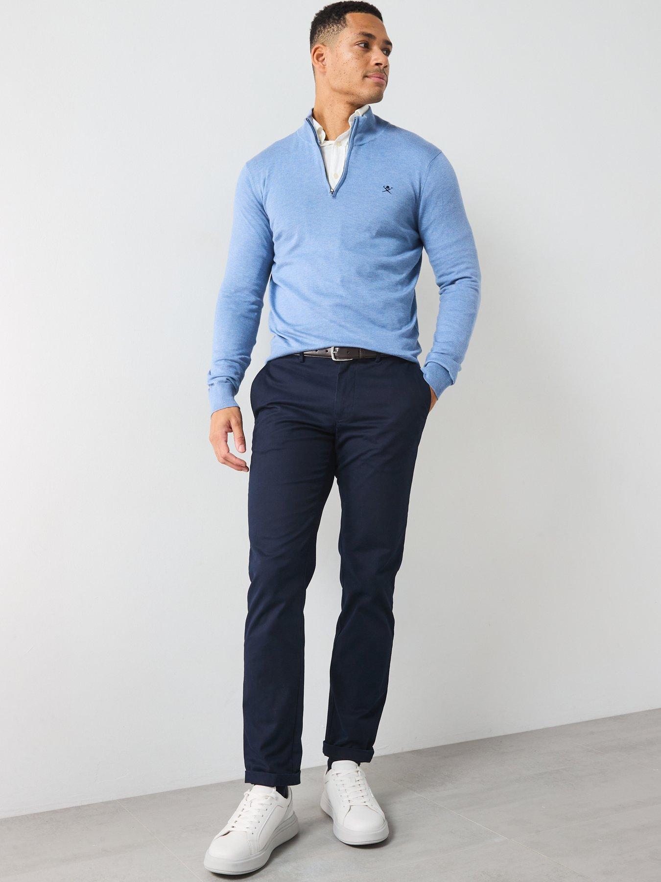  image of hackett-cotton-silk-half-zip-knitted-jumper-light-blue