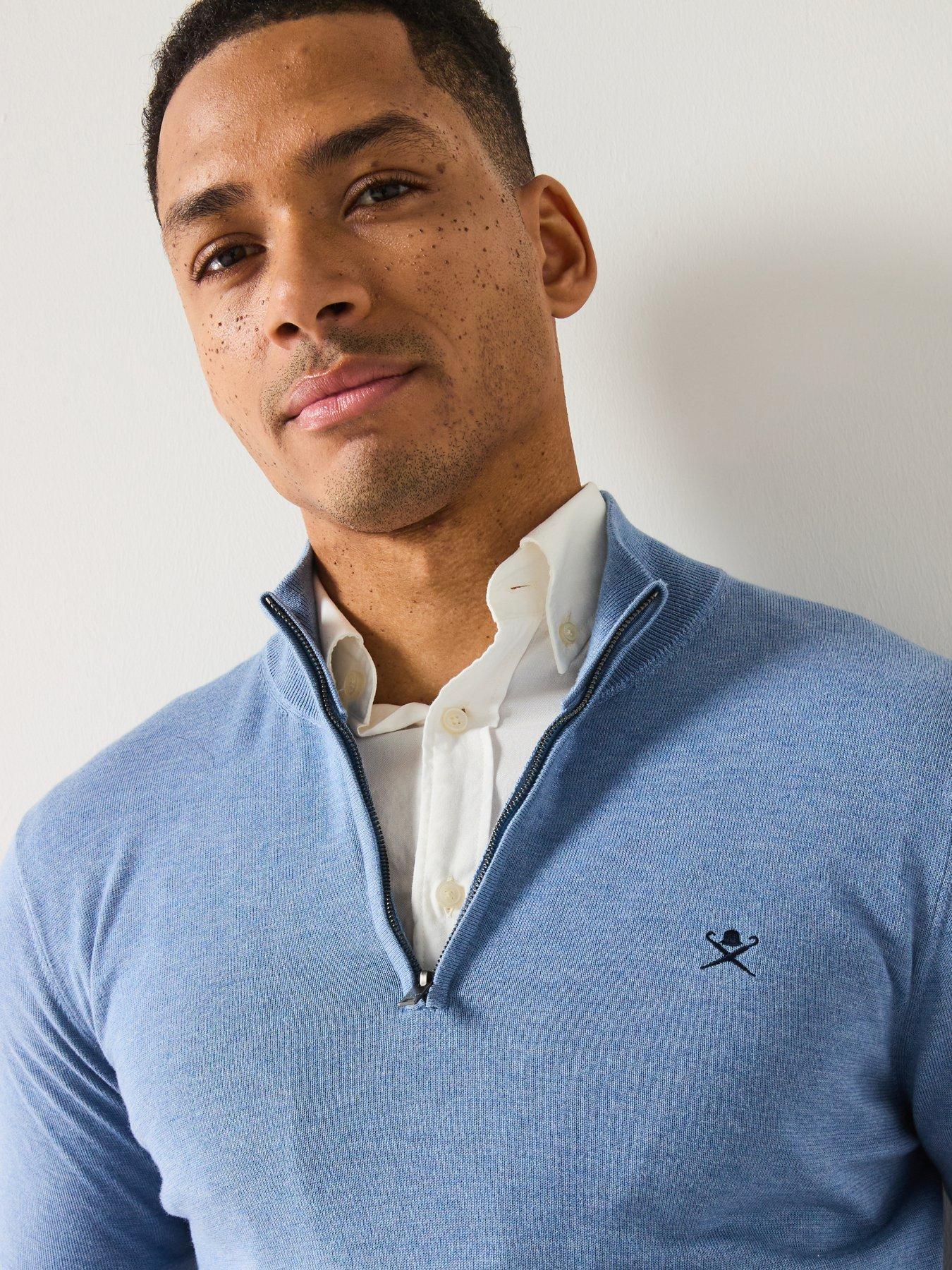  image of hackett-cotton-silk-half-zip-knitted-jumper-light-blue