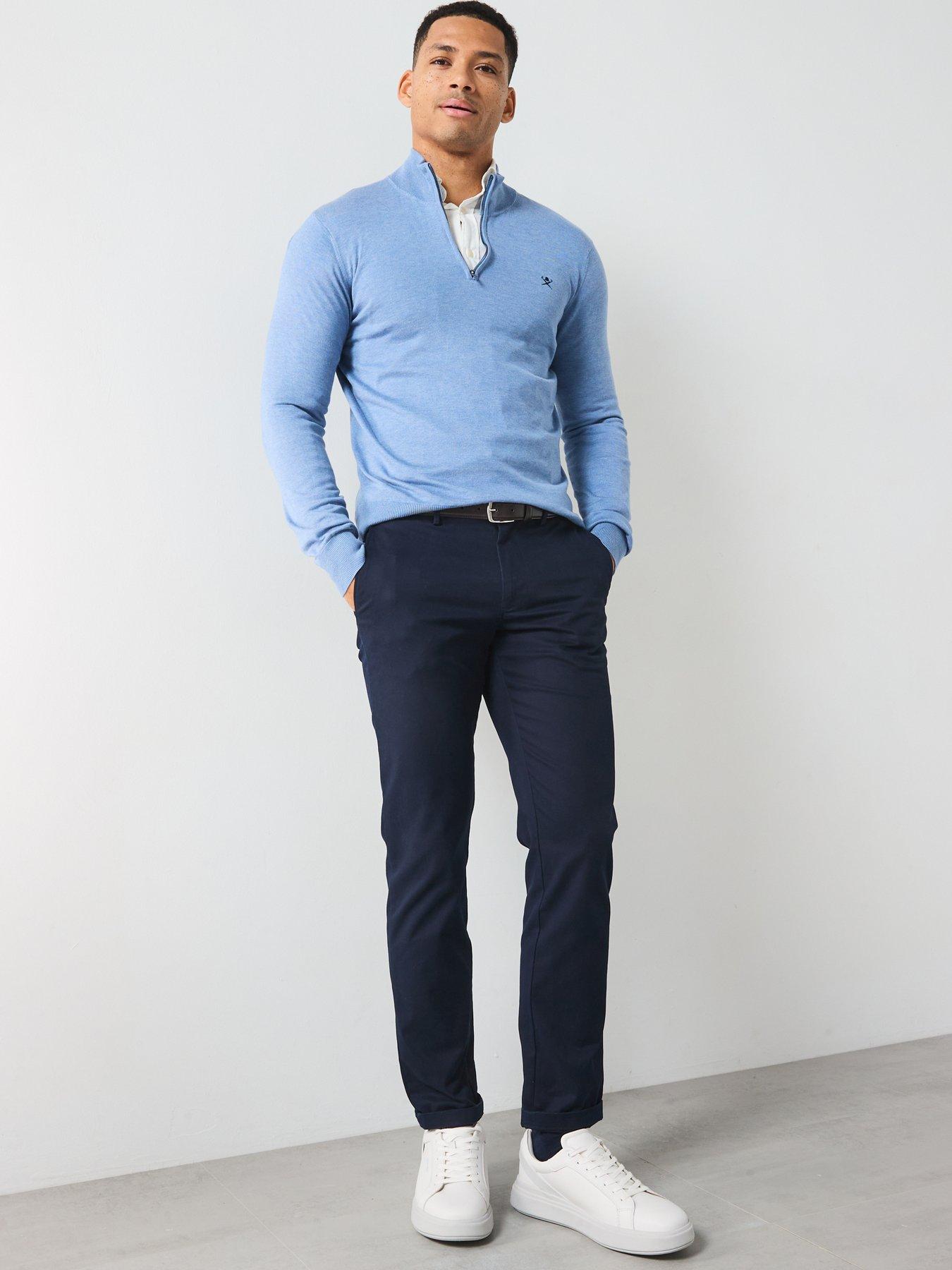  image of hackett-cotton-silk-half-zip-knitted-jumper-light-blue