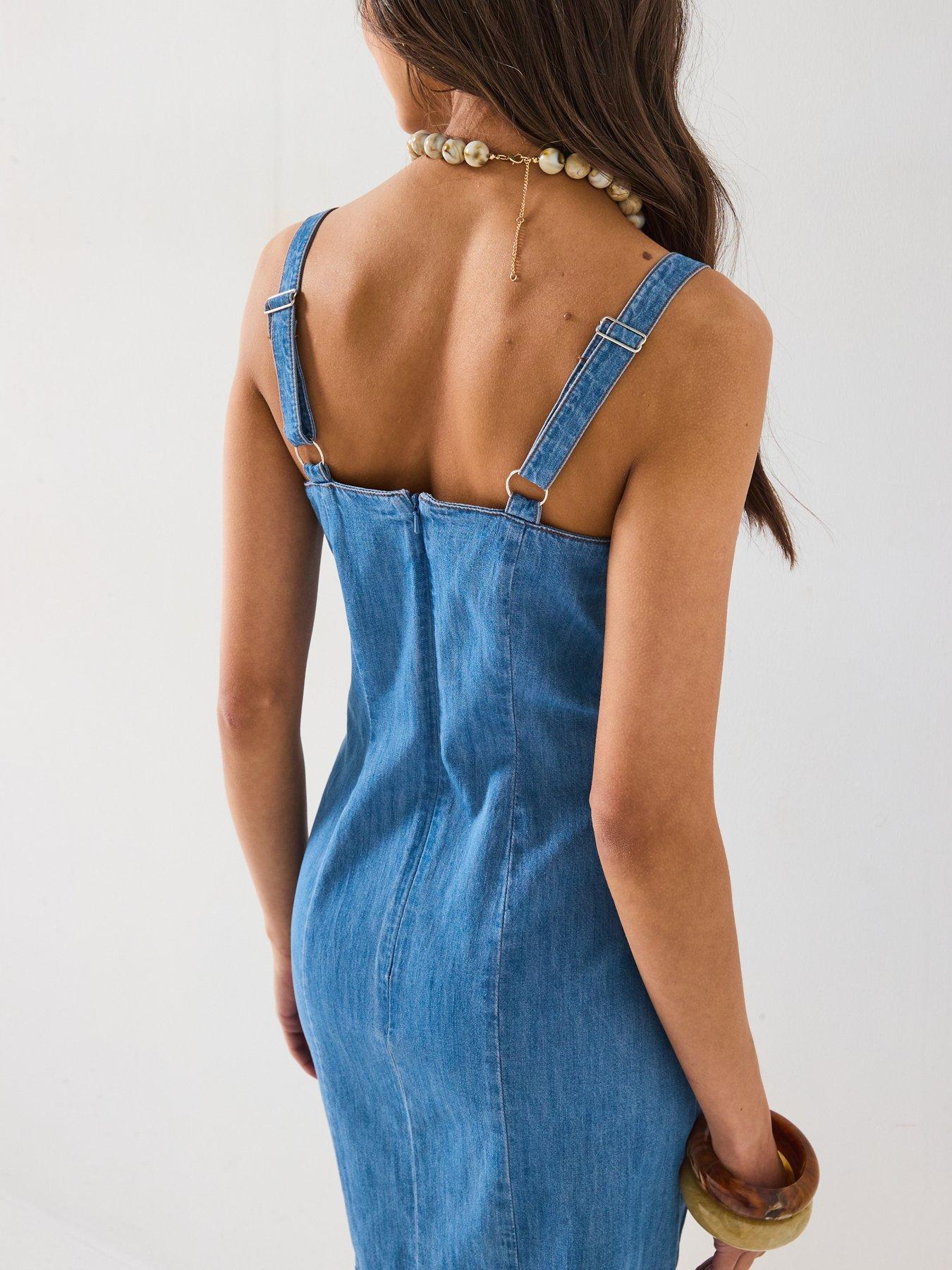  image of v-by-very-bust-detail-mini-dress-mid-wash