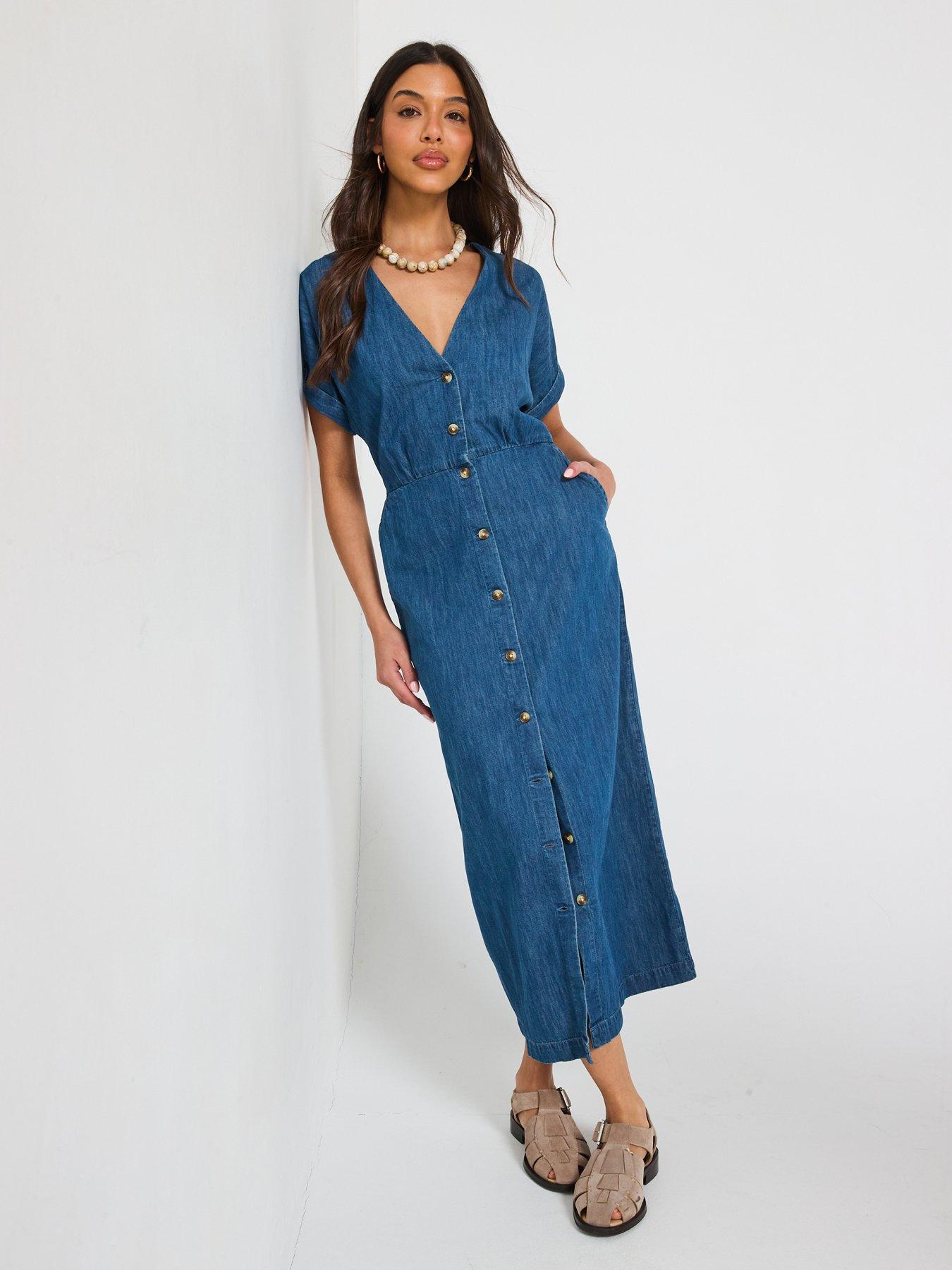 Maxi Dress Womens Dresses Denim Button Front Midi Dress V By Very