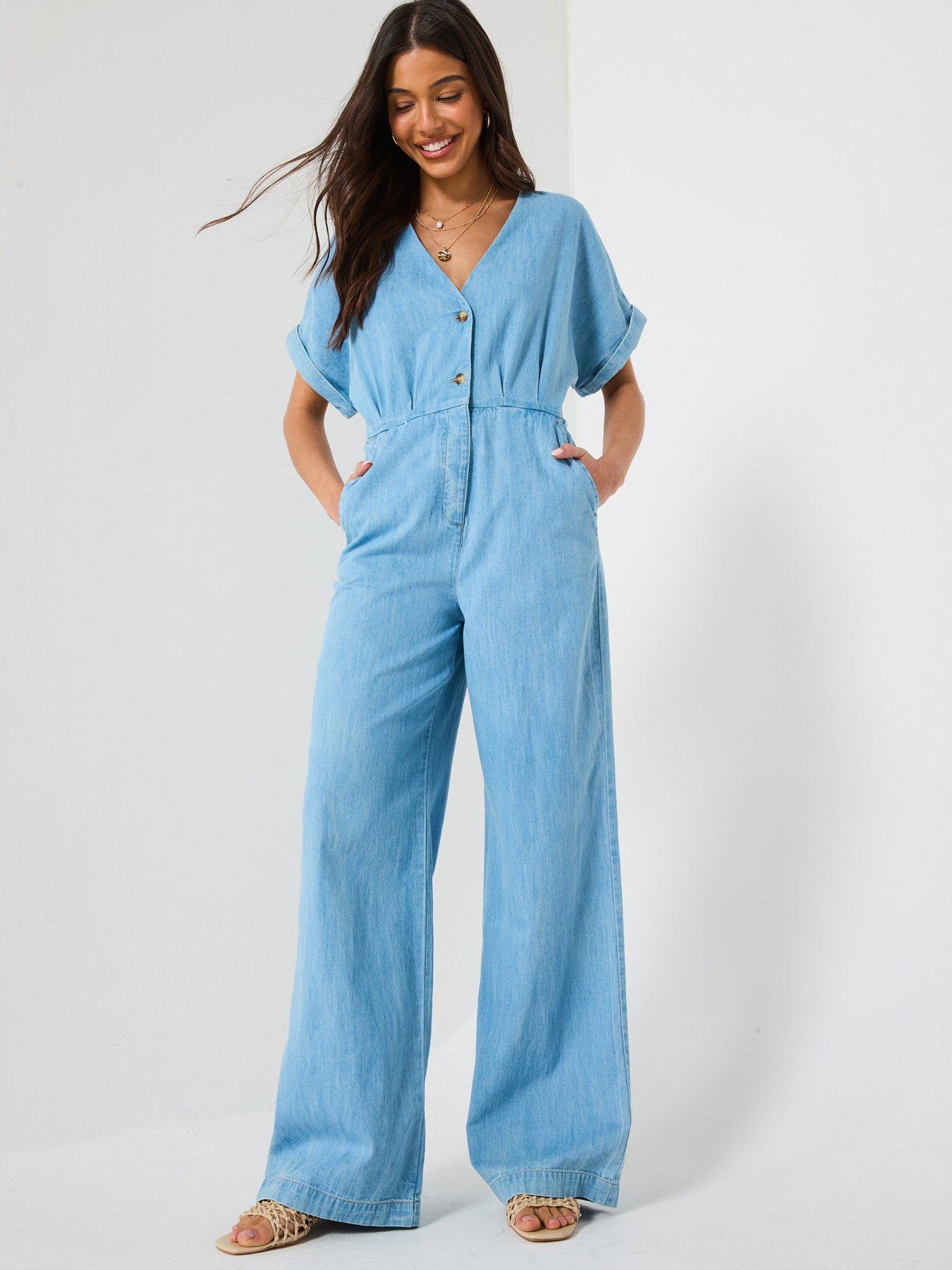 V by Very Soft Denim Jumpsuit - Light Wash