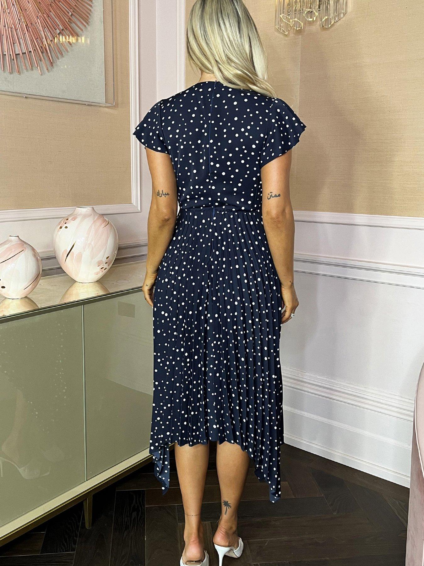 AX Paris Polka Dot Print Wrap Top Zig Zag Hem Pleated Midi Dress