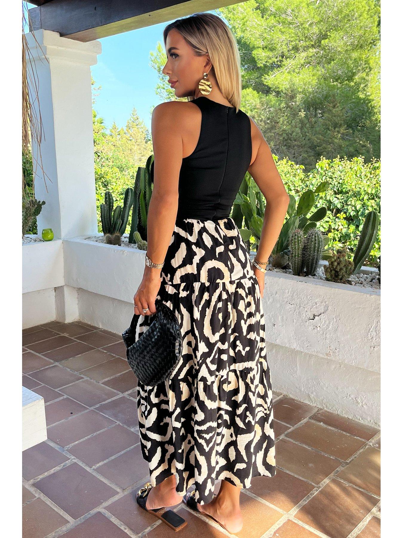 Image 2 of 4 of AX Paris Abstract Print 2 In 1 Smock Midi Dress - Multi