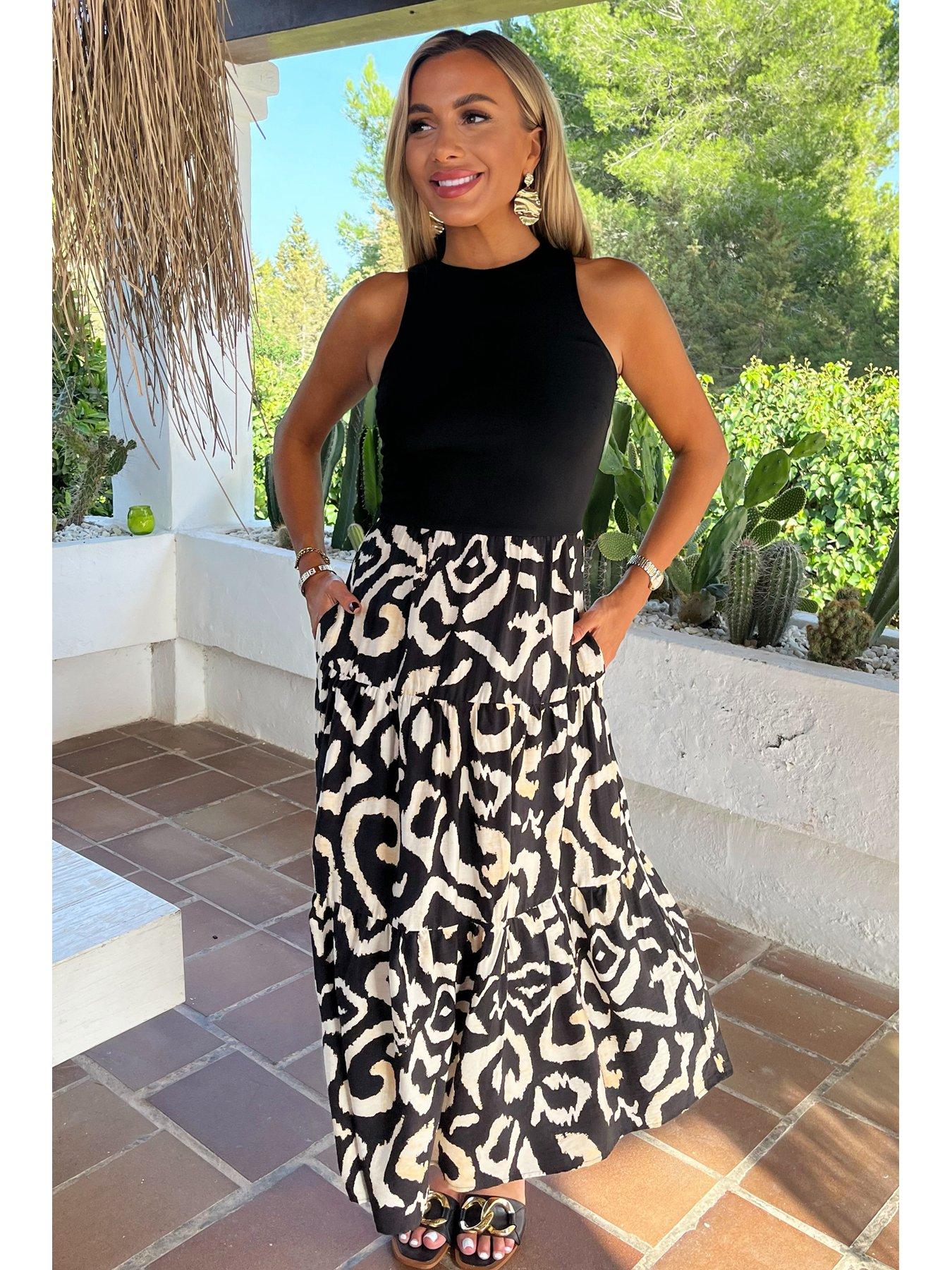 Image 3 of 4 of AX Paris Abstract Print 2 In 1 Smock Midi Dress - Multi