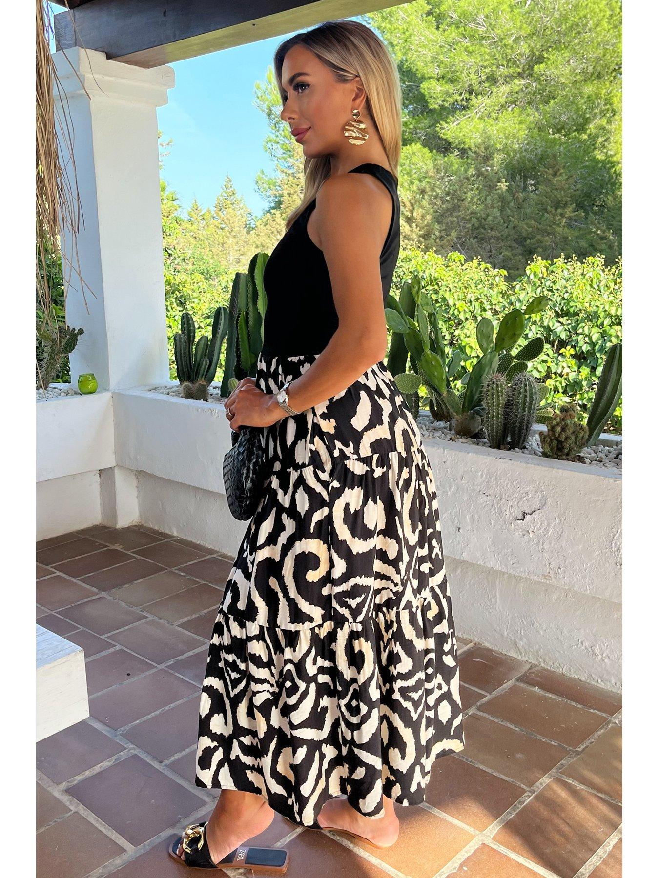 Image 4 of 4 of AX Paris Abstract Print 2 In 1 Smock Midi Dress - Multi