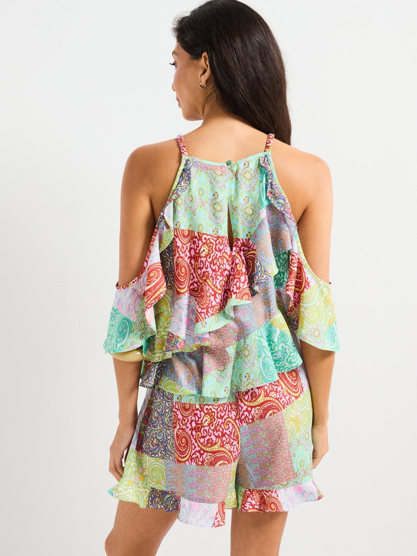 stillFront image of v-by-very-cold-shoulder-ruffle-playsuit-multi