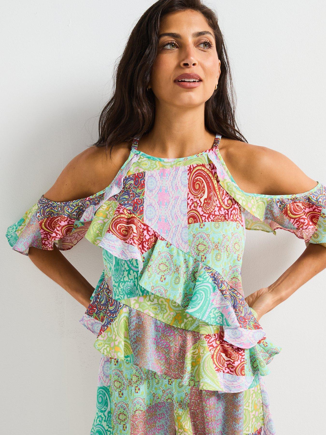  image of v-by-very-cold-shoulder-ruffle-playsuit-multi