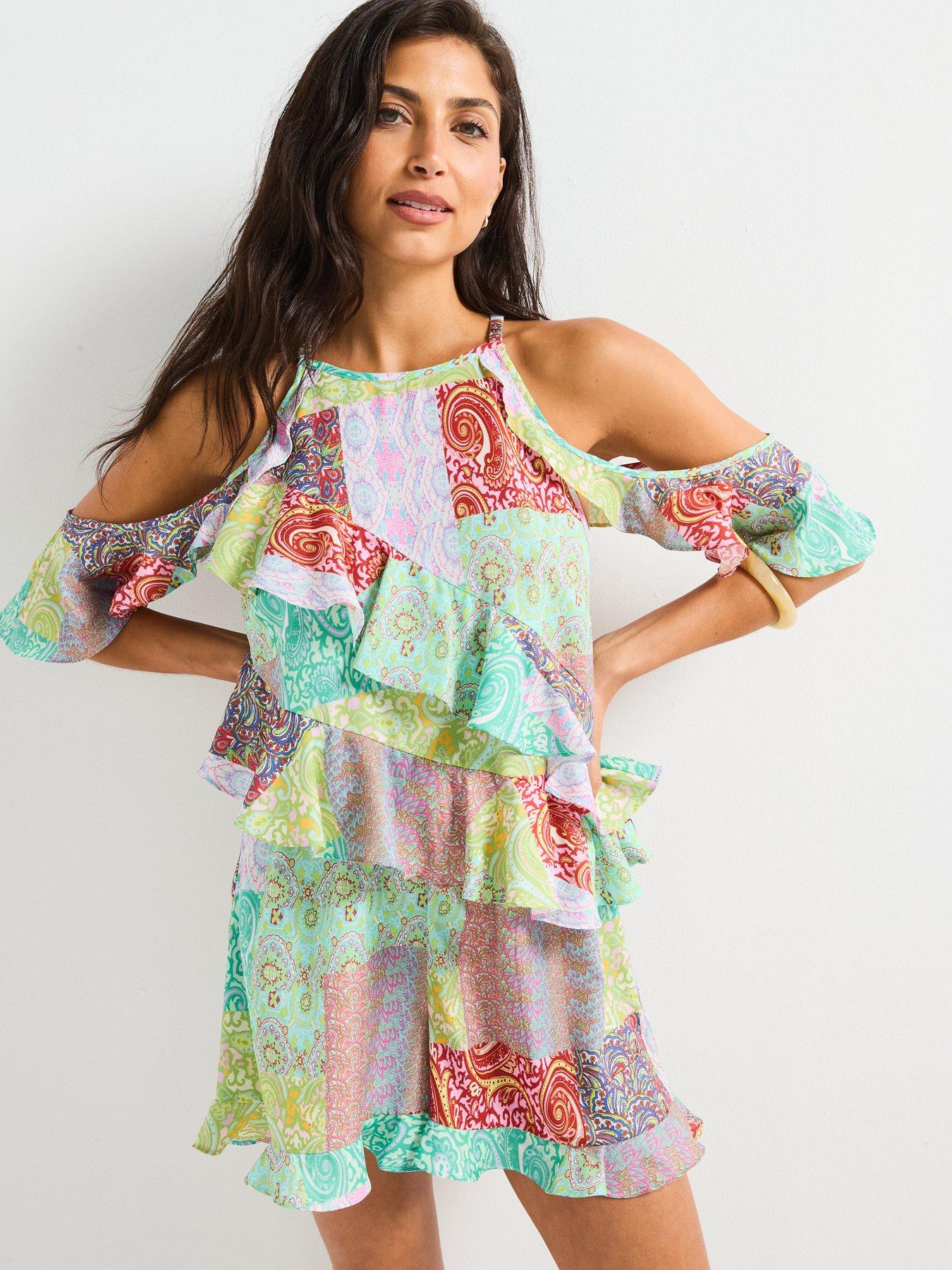  image of v-by-very-cold-shoulder-ruffle-playsuit-multi