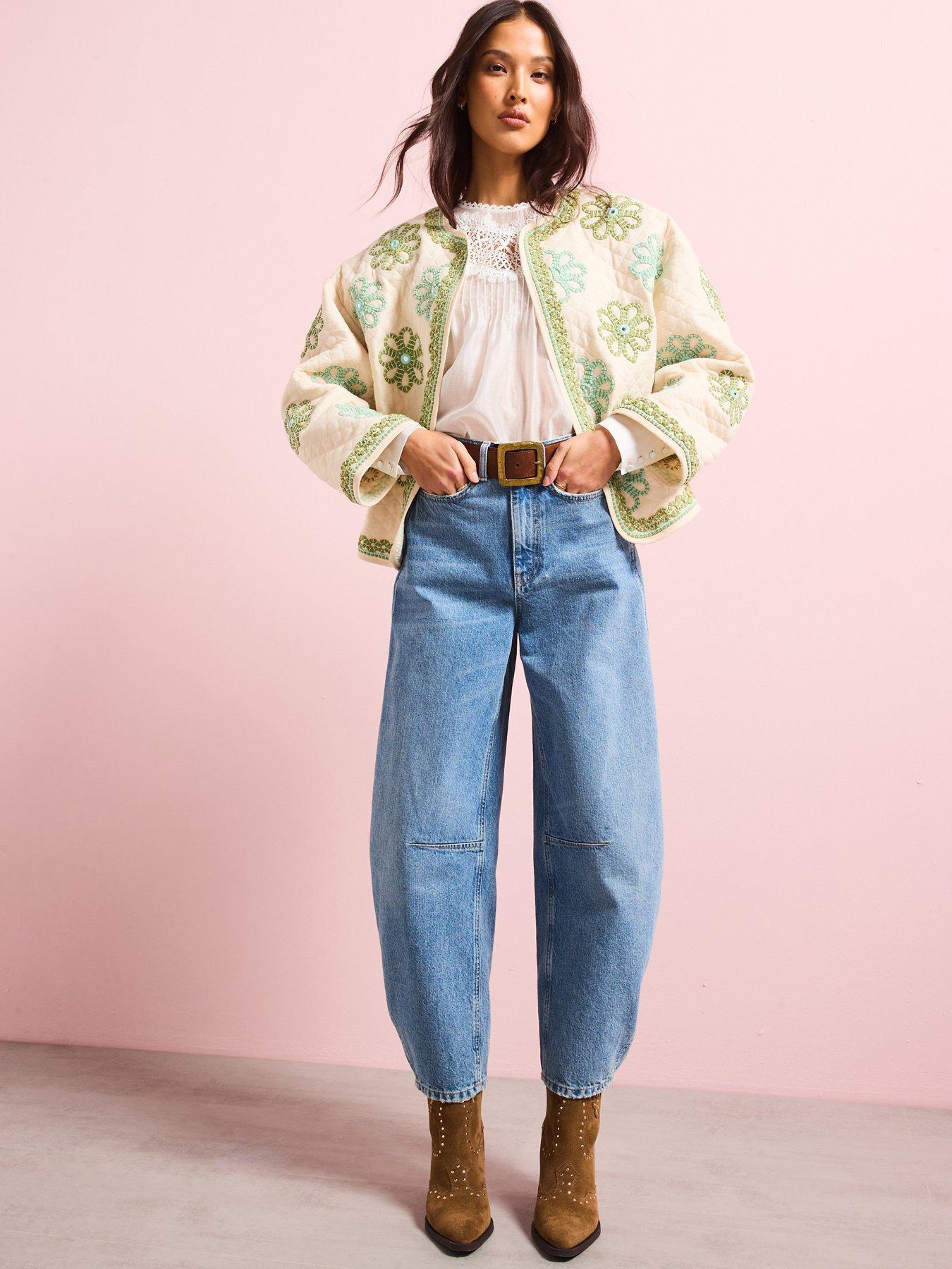  image of v-by-very-high-waist-barrel-leg-jeans-mid-wash
