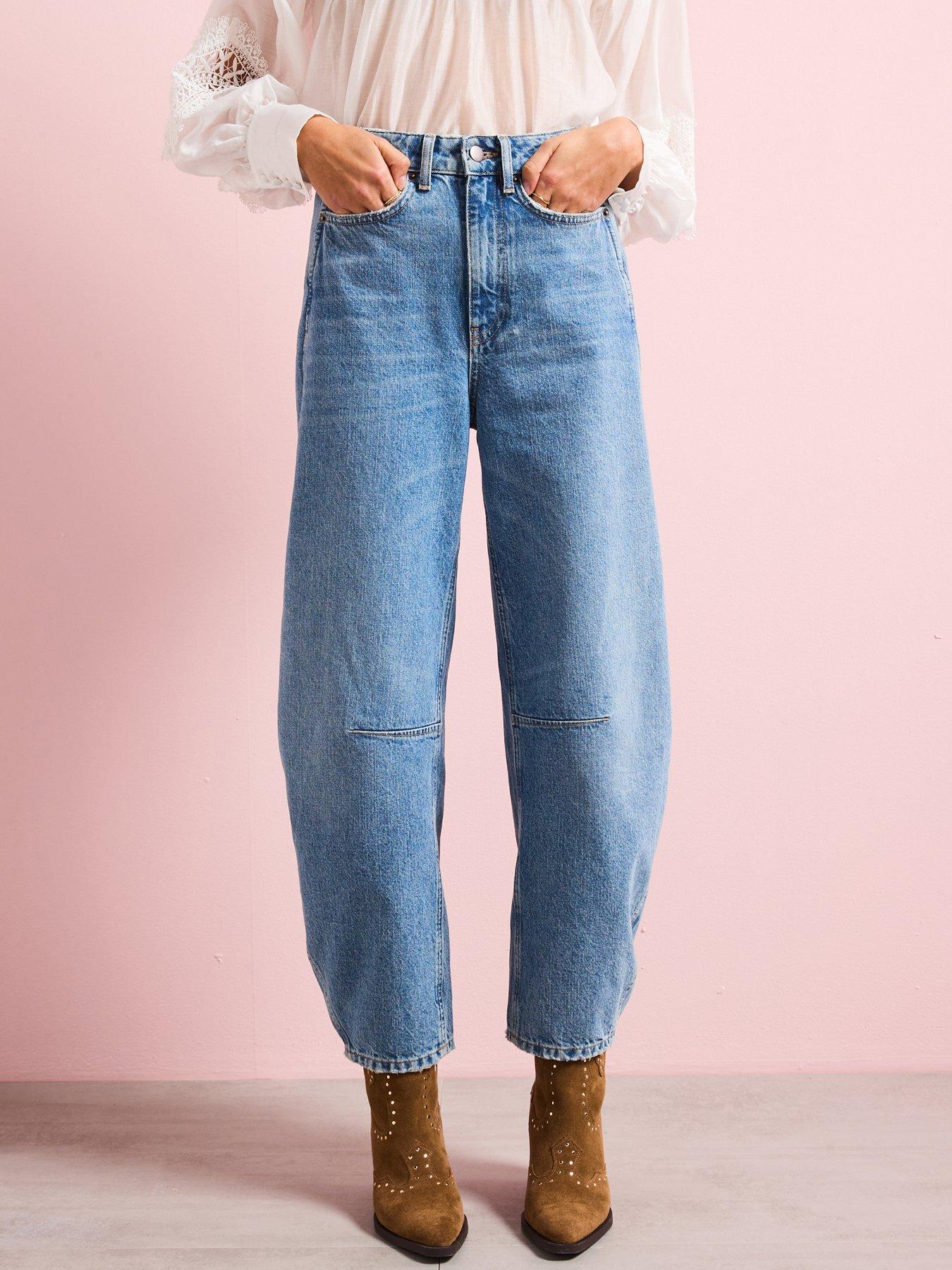  image of v-by-very-high-waist-barrel-leg-jeans-mid-wash