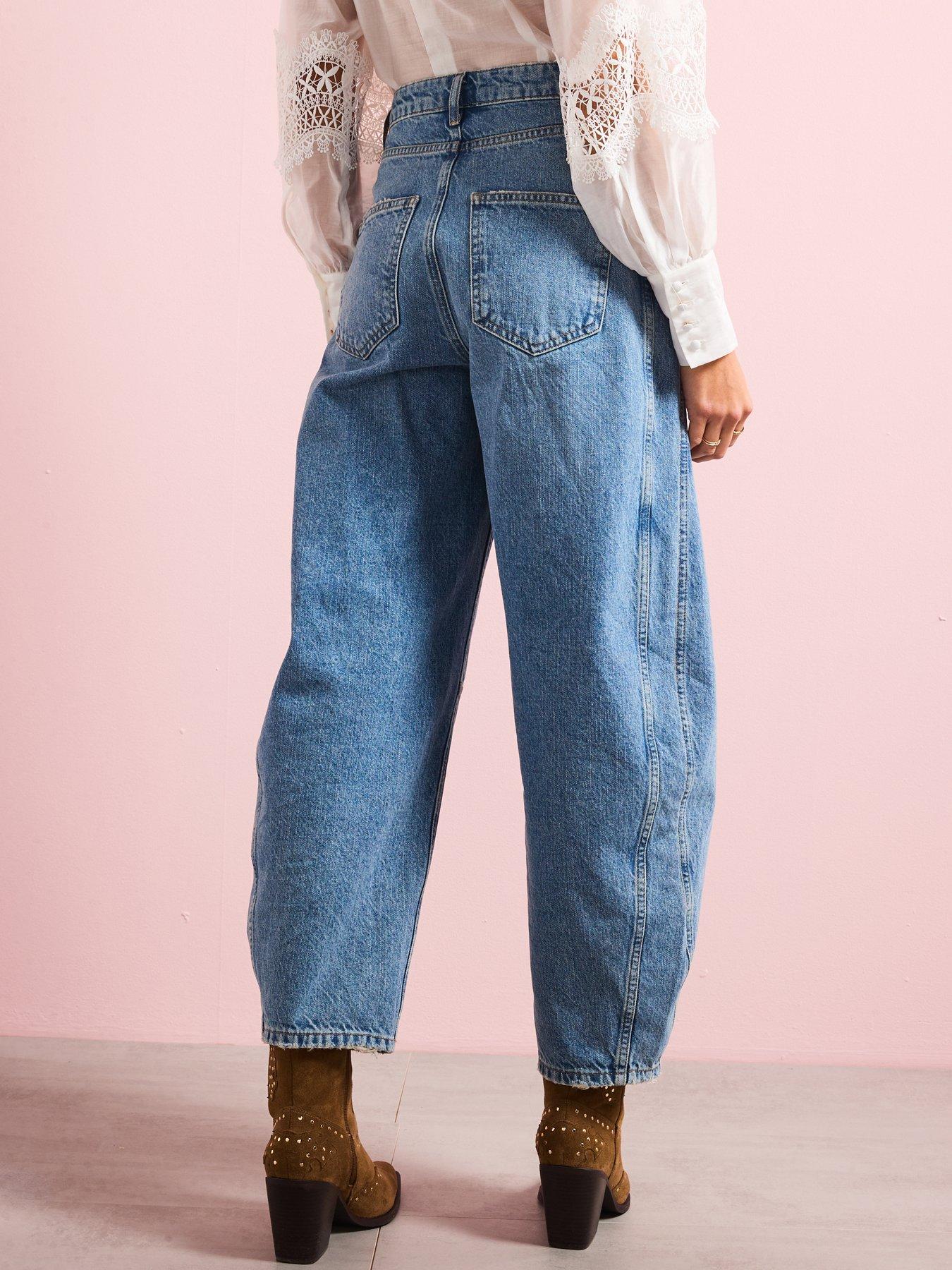  image of v-by-very-high-waist-barrel-leg-jeans-mid-wash