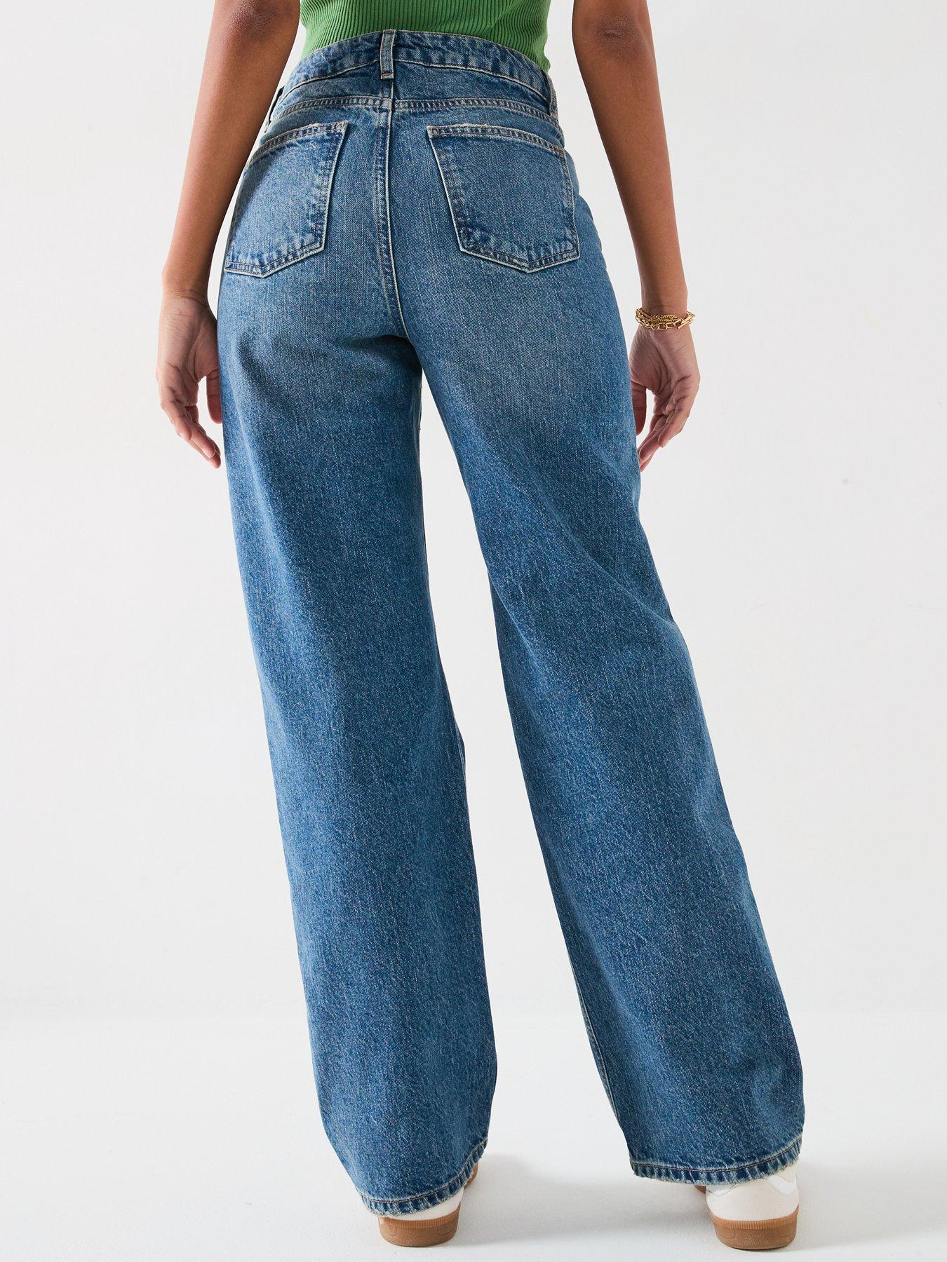  image of v-by-very-high-waist-wrap-front-wide-jeans-mid-wash