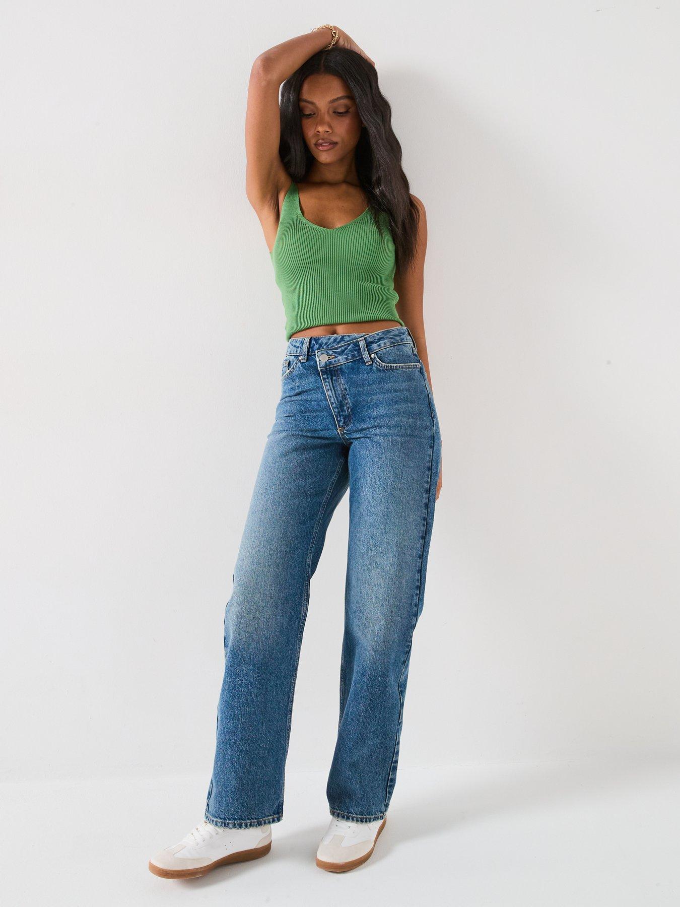  image of v-by-very-high-waist-wrap-front-wide-jeans-mid-wash