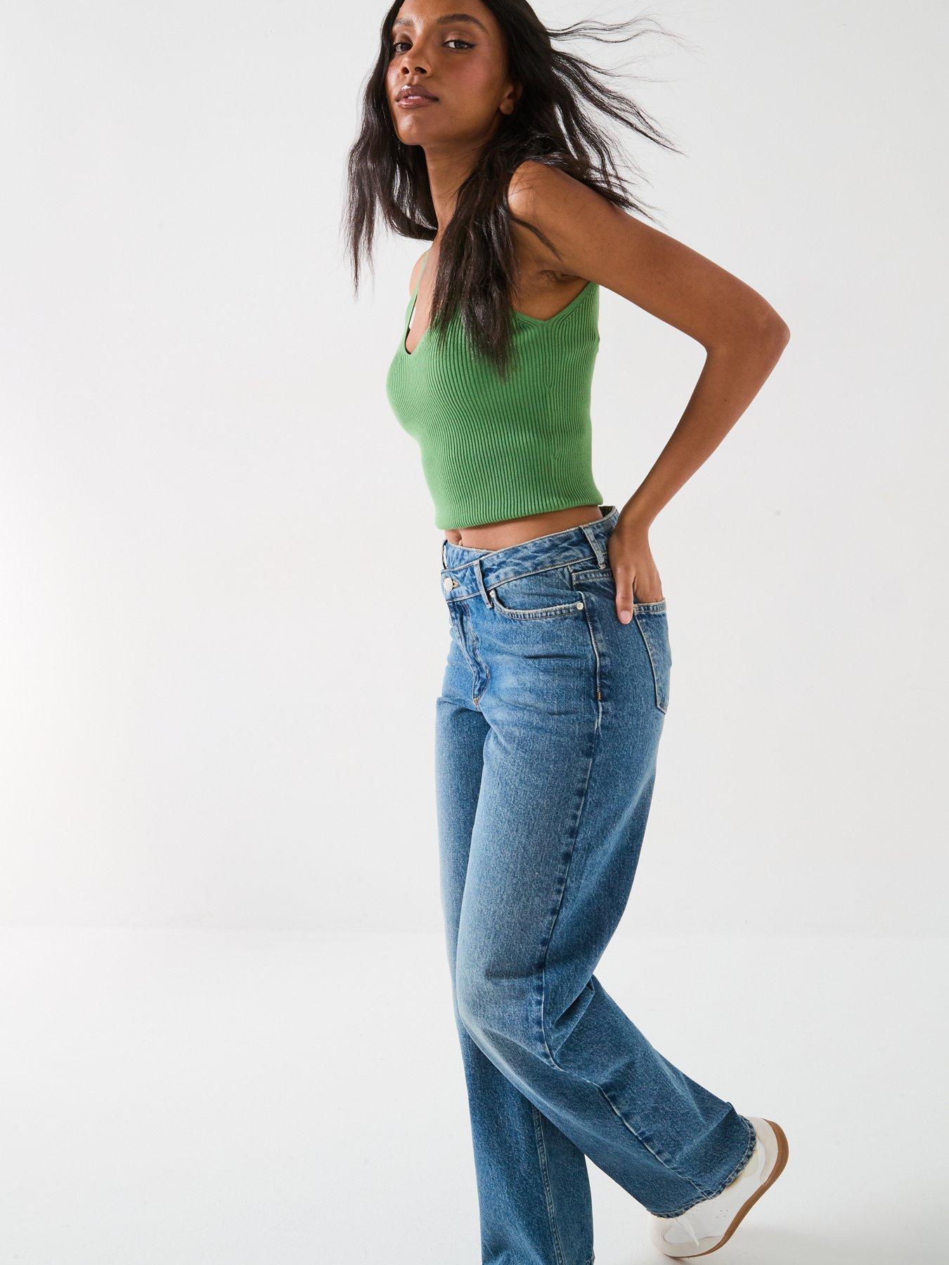  image of v-by-very-high-waist-wrap-front-wide-jeans-mid-wash