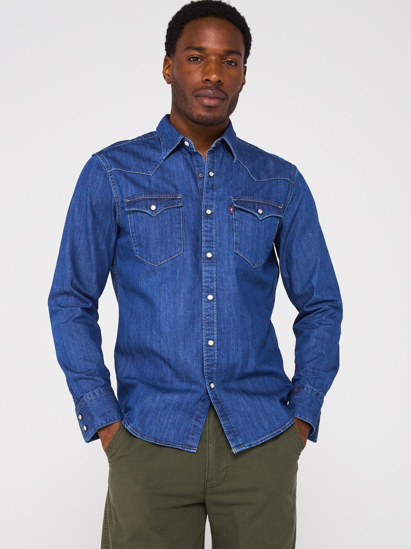  image of levis-barstow-denim-western-shirt-mid-wash