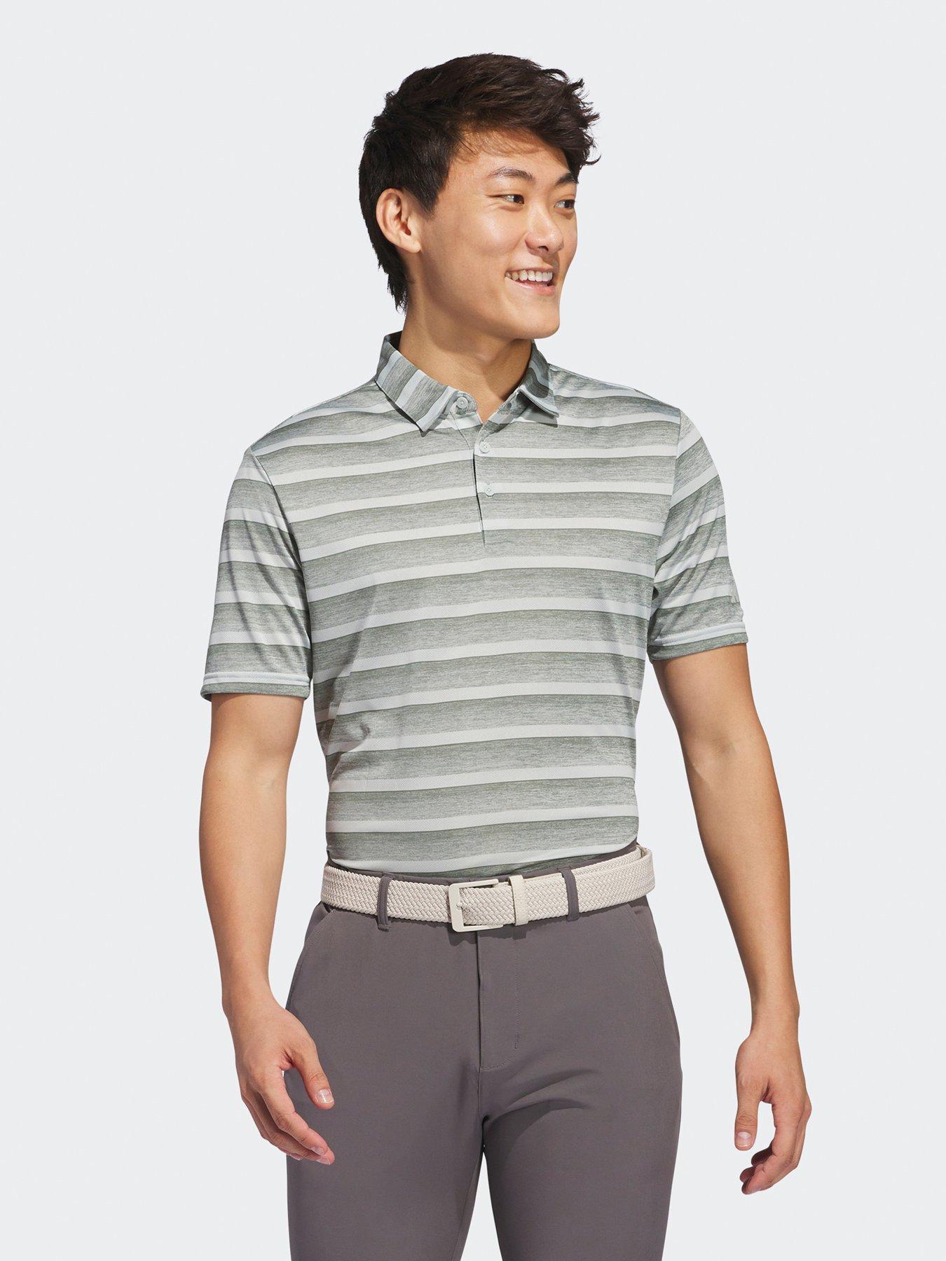  image of adidas-mens-golf-two-colour-stripe-polo-green