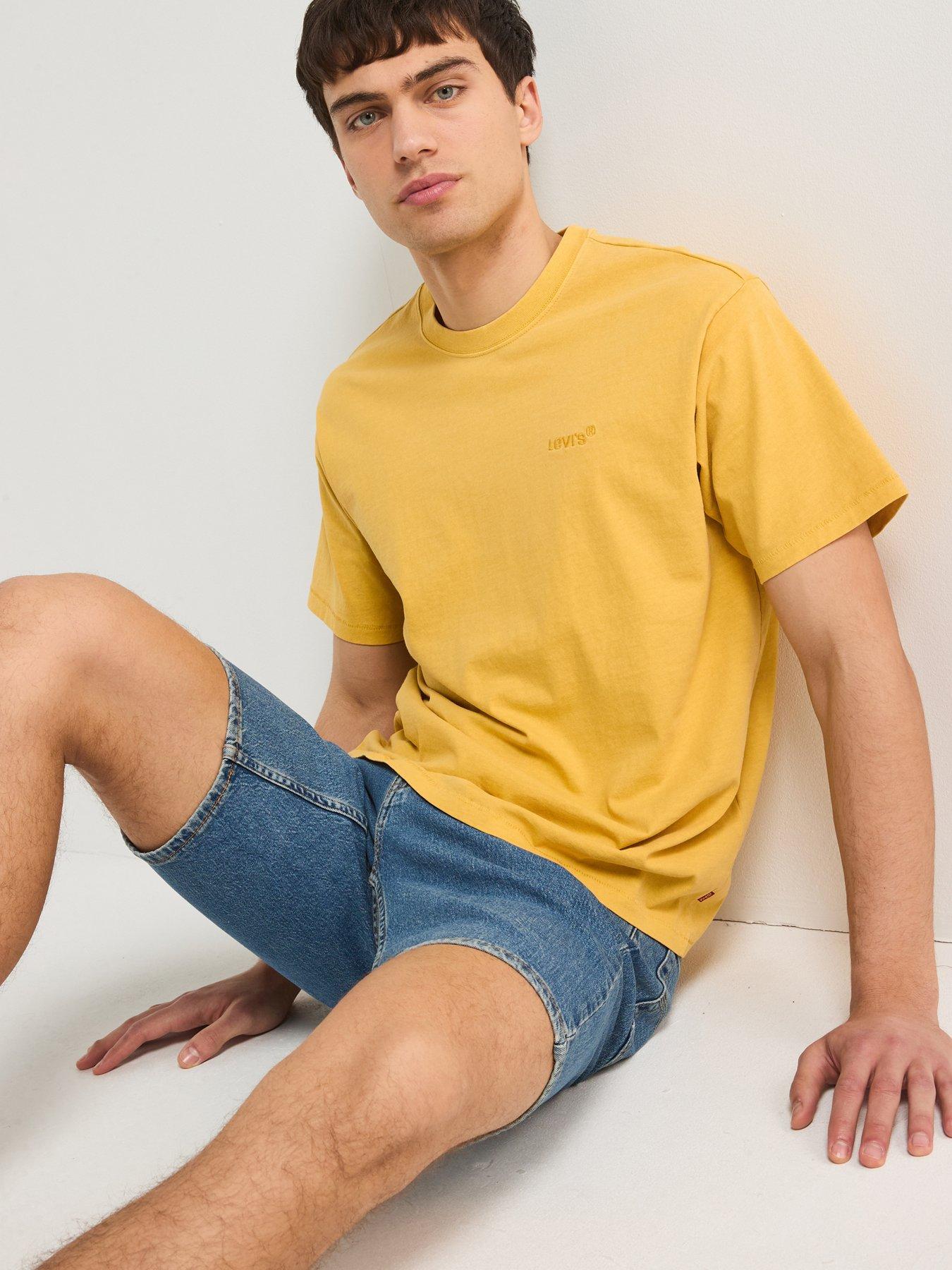 front image of levis-tonal-logo-red-tab-vintage-t-shirt--yellow